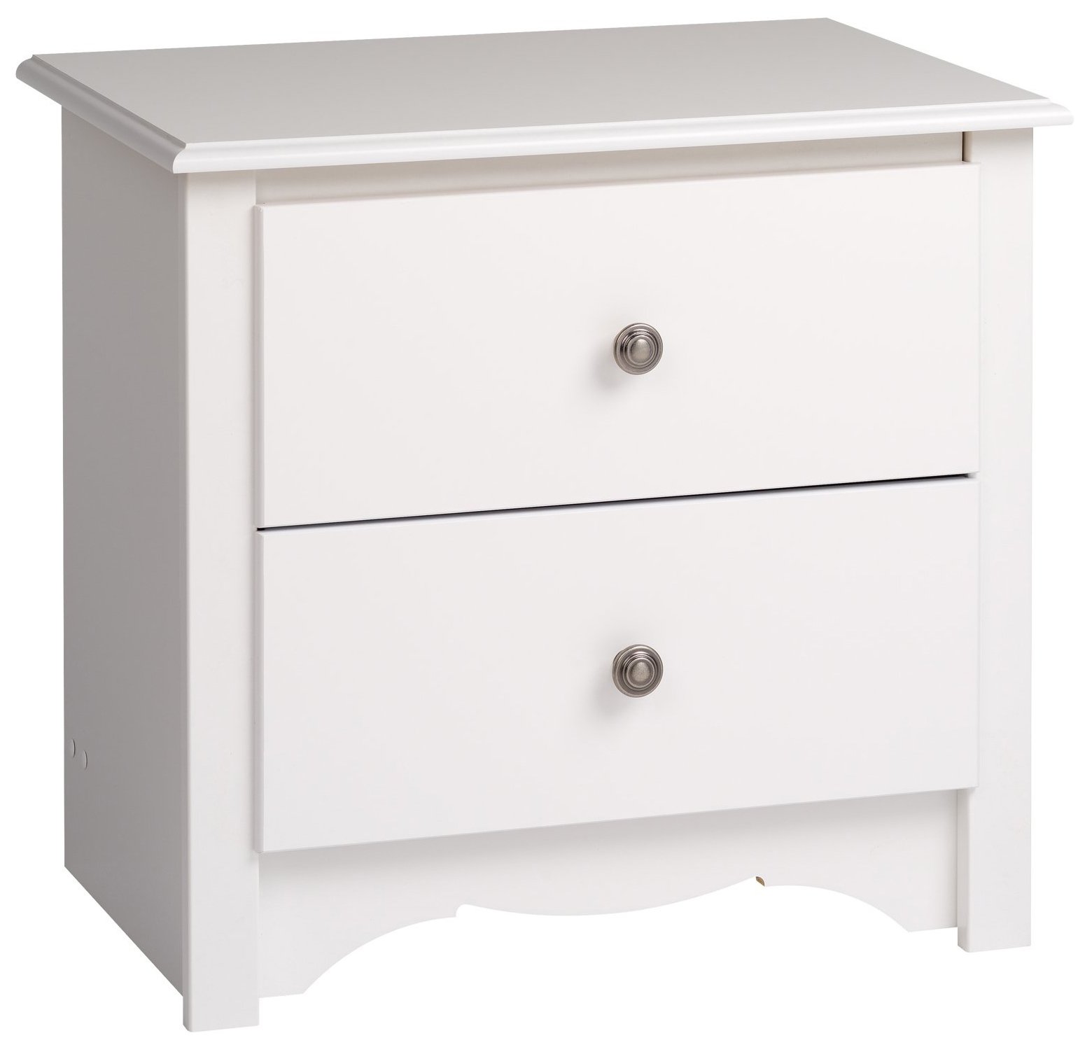 Prepac Monterey 2-Drawer Nightstand - White Wood Bedside Table with Storage for Bedroom, Living Room & Office Furniture