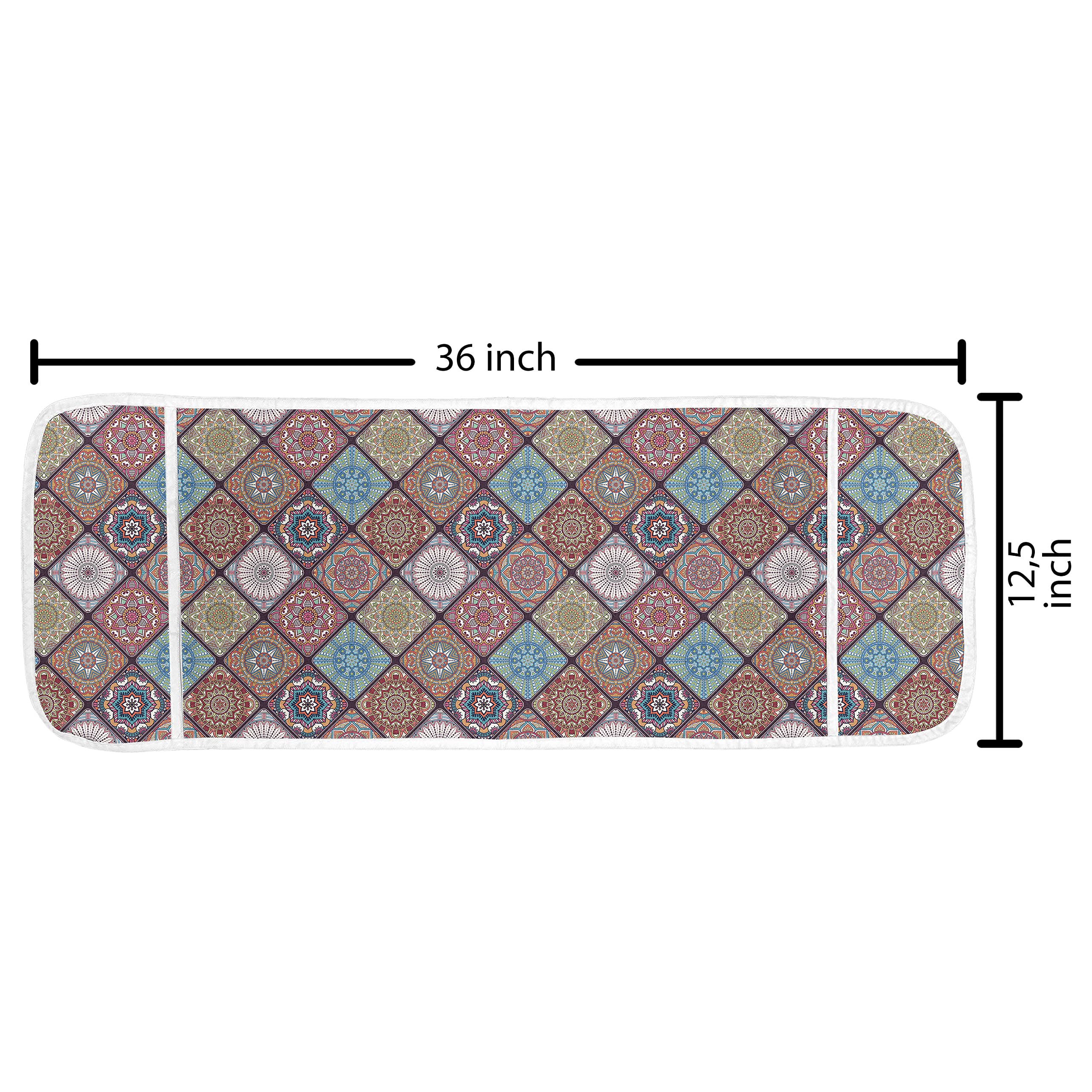 Ambesonne Mandala Microwave Cover – Colorful Mosaic Tile Pattern with Abstract Floral Elements, Turkish Inspired Waterproof Kitchen Organizer with Pockets, 36 x 12 Inches, Multicolor – Perfect for Protecting Appliances & Adding Boho Style to Your Kitchen