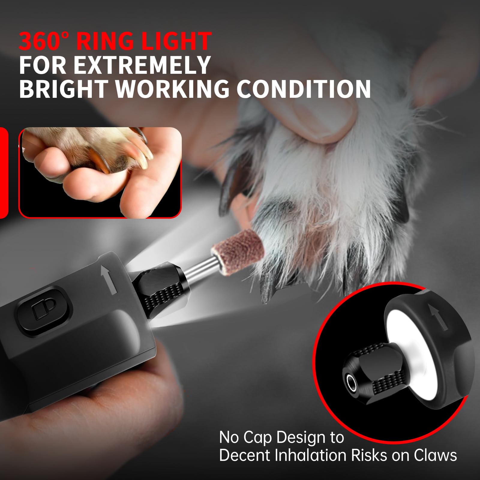 Upgraded Electric Dog Nail Grinder - 5 Speed LED Light Rechargeable Cordless Pet Nail Trimmer for Dogs, Cats & Small Animals with 40 Accessories | Safe & Painless Nail Care for Puppies, Kittens & Pets at Home