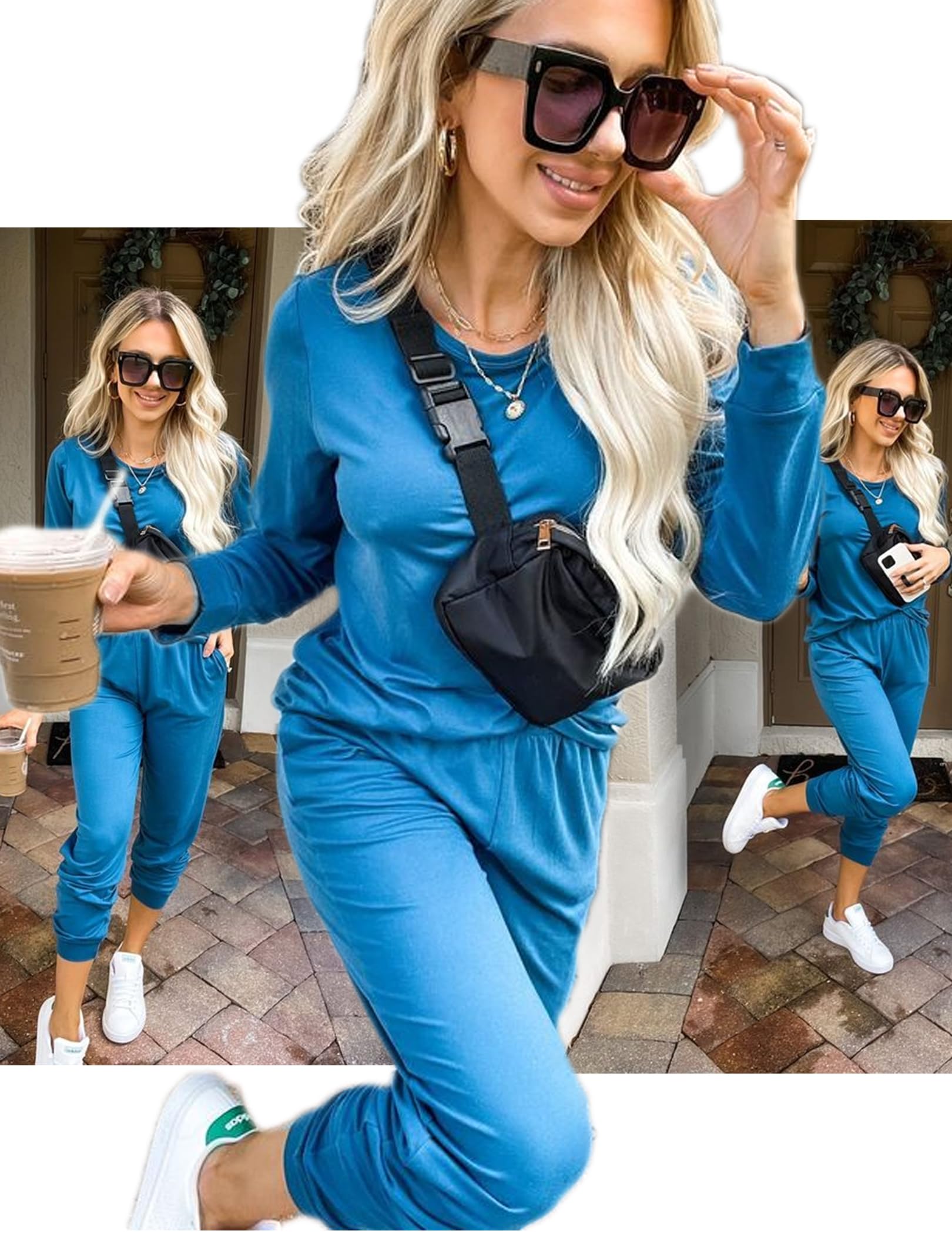 Ekouaer Women's Long Sleeve Jogger Pajama Set - Soft Sleepwear with Pockets, Round Neck Lounge Pjs for Nightwear, Comfortable Home Outfit & Cozy Loungewear for Relaxing