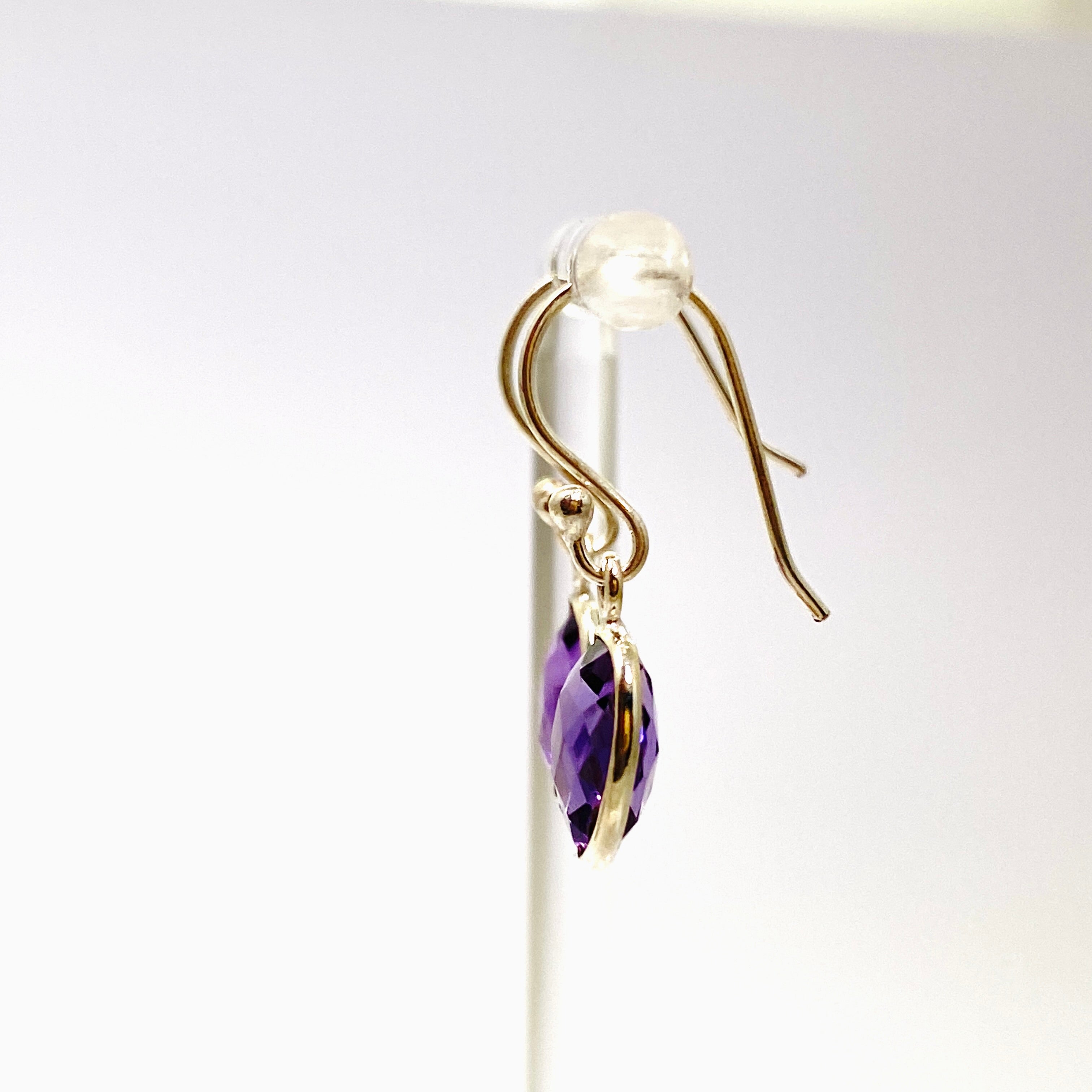 Amethyst Oval Checkerboard Faceted Earrings for Women - Elegant Purple Gemstone Jewelry - Perfect for Parties, Weddings & Special Occasions