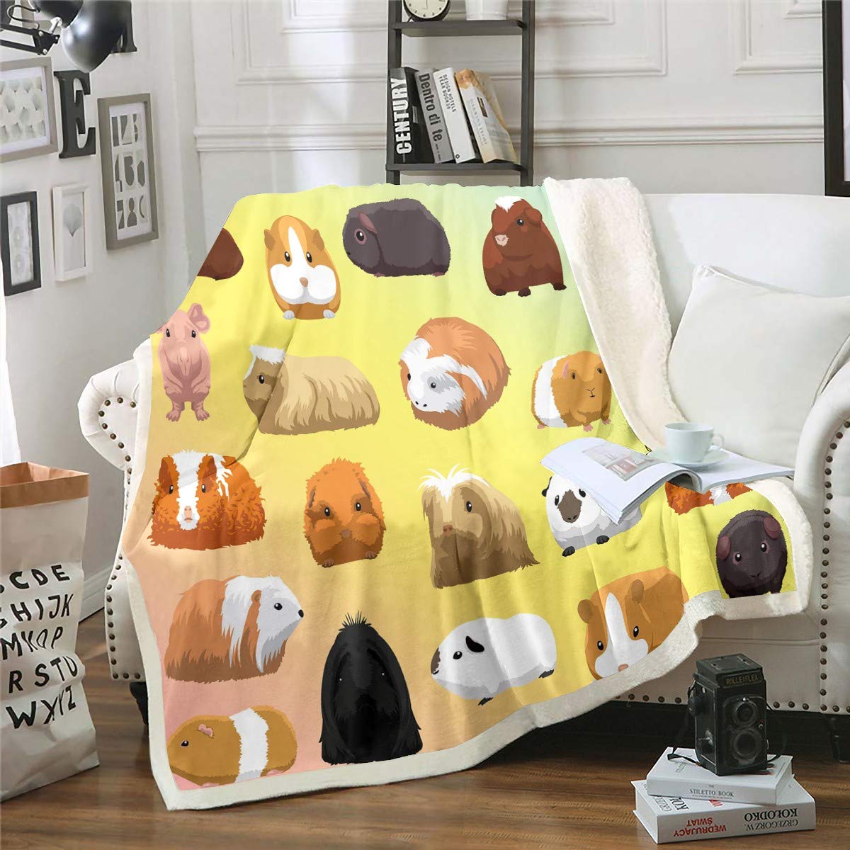 Cute Cartoon Guinea Pig Sherpa Fleece Throw Blanket - Soft Microfiber Plush Blanket for Couch, Bed & Sofa - King Size 87x95 Inches - Cozy Animal Theme Blanket for Pet Lovers & Home Decor - Perfect for Snuggling, Gifts & Winter Warmth