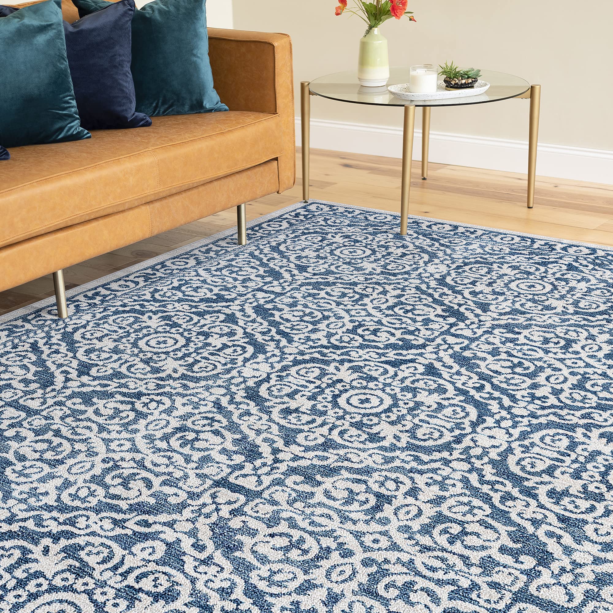 Tayse Geraldine Blue 9x12 Area Rug - Traditional Floral Carpet for Living Room, Dining Room, Bedroom, Kitchen & Entryway - Large Alfombras para Salas Grandes - Perfect for Home Decor, Office Spaces & Cozy Gatherings