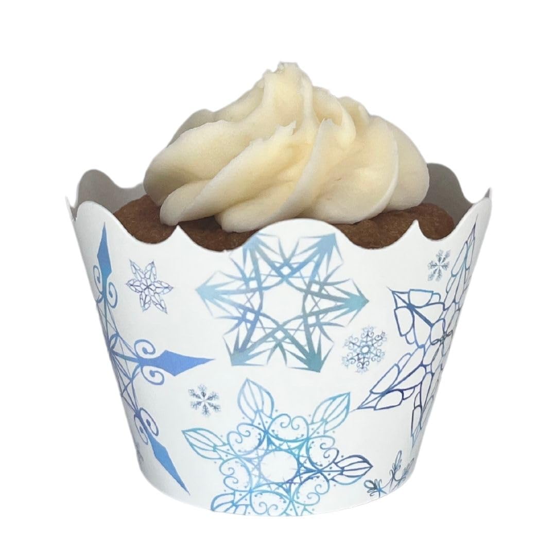 Frozen Snowflake Cupcake Wrappers (12 Pack) - Winter Wonderland Birthday Party Decorations, Blue Icicle Themed Party Supplies for Girls - Perfect for Winter Birthday Parties, Baby Showers & Christmas Celebrations
