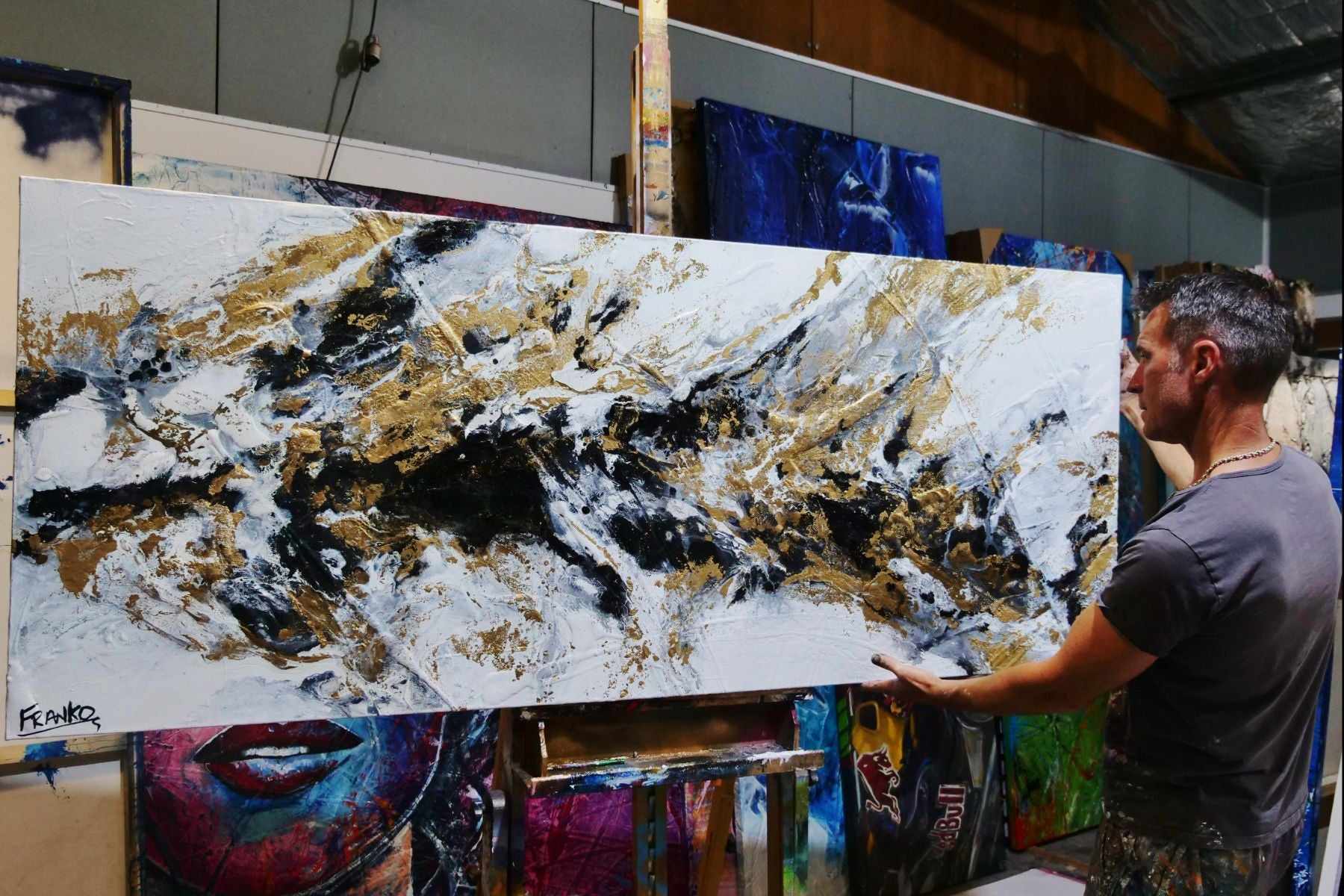 Black and Gold Elegance 200cm x 80cm Abstract Textured Canvas Painting - Modern Wall Art for Living Room, Bedroom & Office Decor