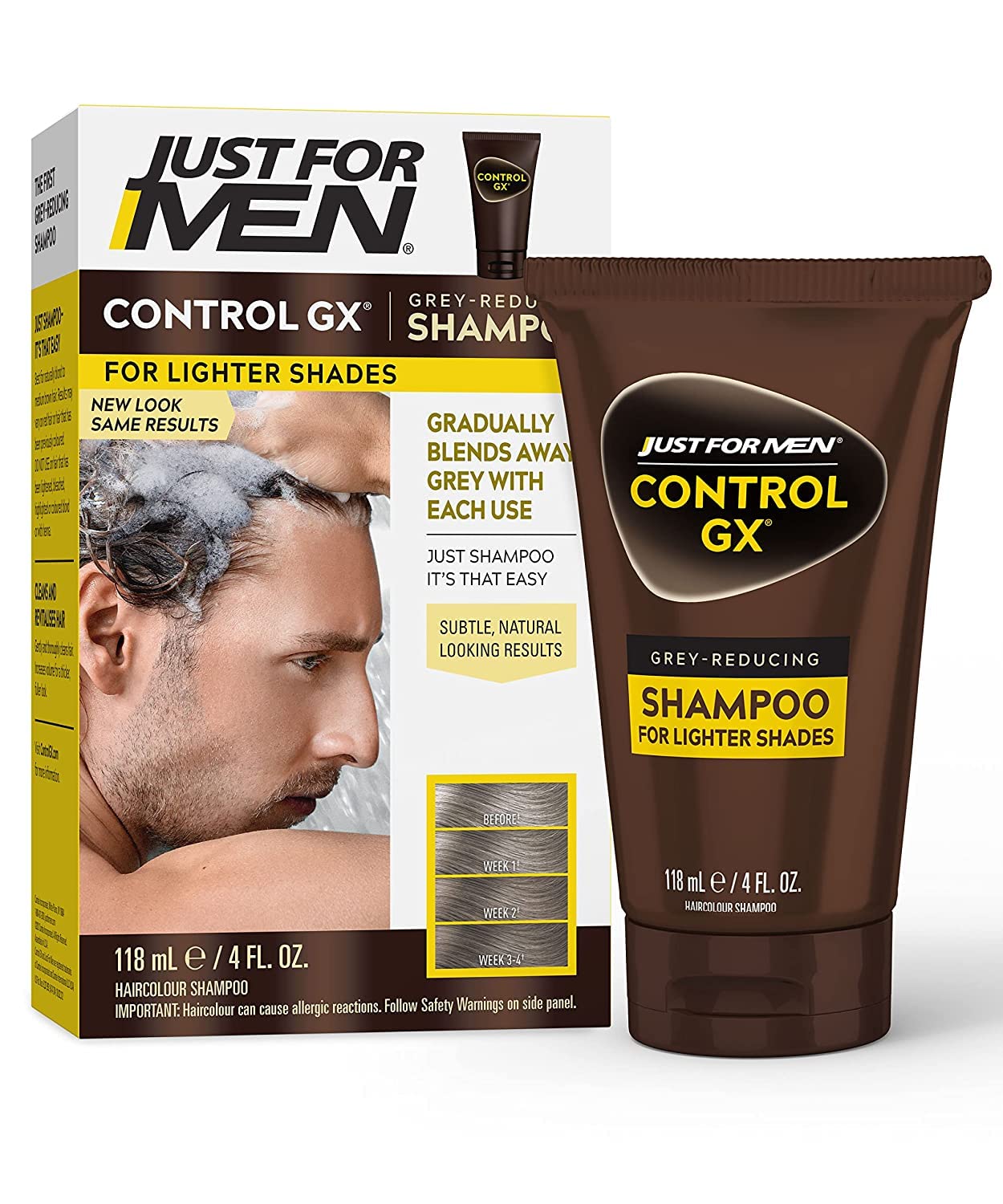 Just For Men Control GX Grey Reducing Shampoo for Blonde & Medium Brown Hair - 5 oz | Gradual Color Correction & Grey Coverage for Natural-Looking Results | Perfect for Daily Use & Maintaining Youthful Hair Color