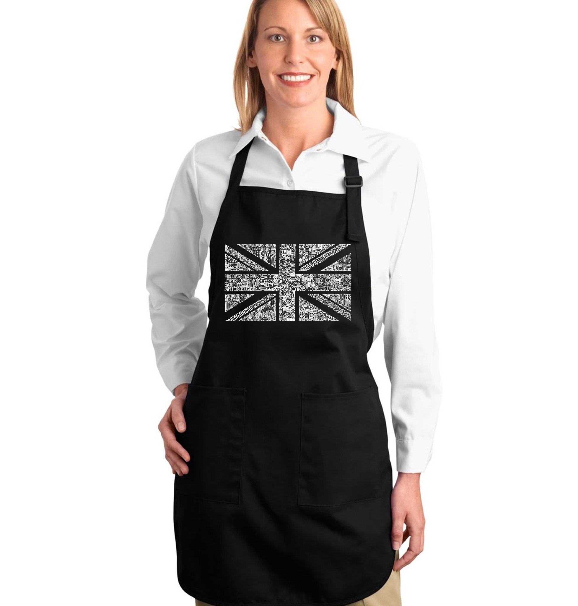 LA POP ART Word Art Apron - Union Jack Design | Vintage British Style Kitchen Apron for Cooking, Baking & BBQ | Perfect Gift for Chefs & Home Cooks