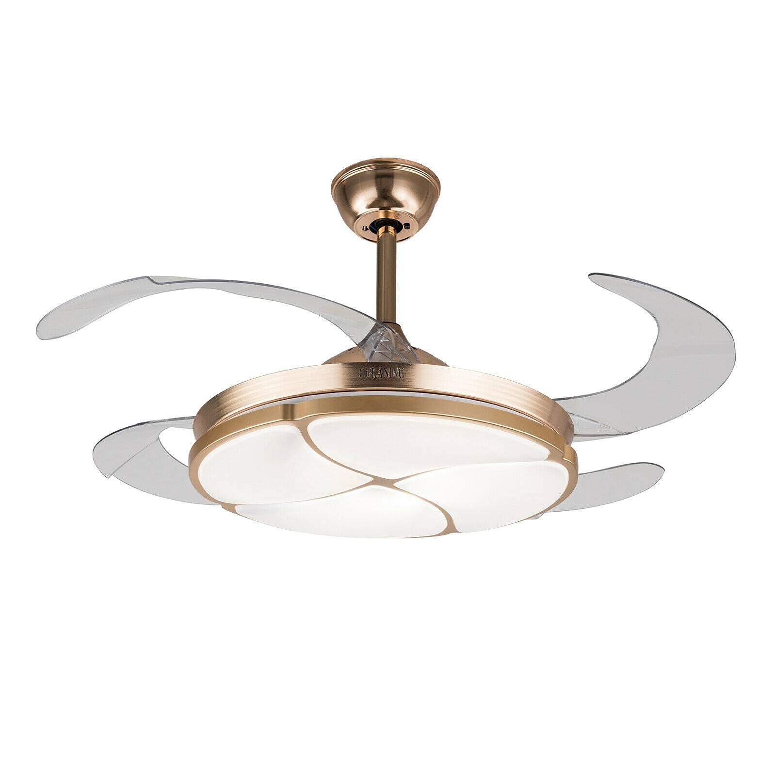 42 Inch LED Chandelier Ceiling Fan with Remote - Gold Invisible Blades, Dimmable Light for Living Room, Bedroom & Dining Room - Energy Efficient Modern Home Decor