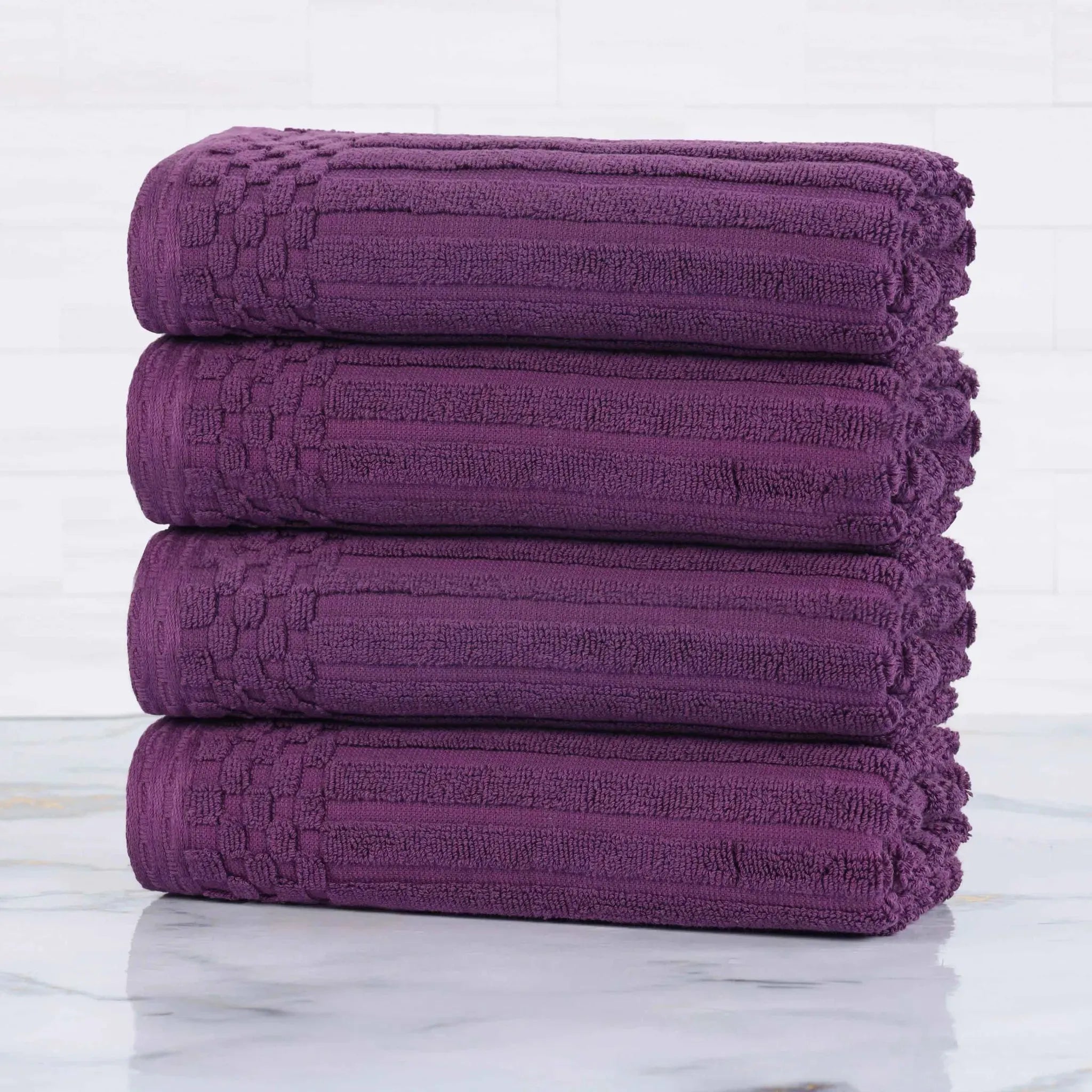Premium Soho Ribbed Cotton Hand Towel Set - 4-Piece Ultra Absorbent Bath Towels for Kitchen, Bathroom & Gym - Soft & Quick-Drying