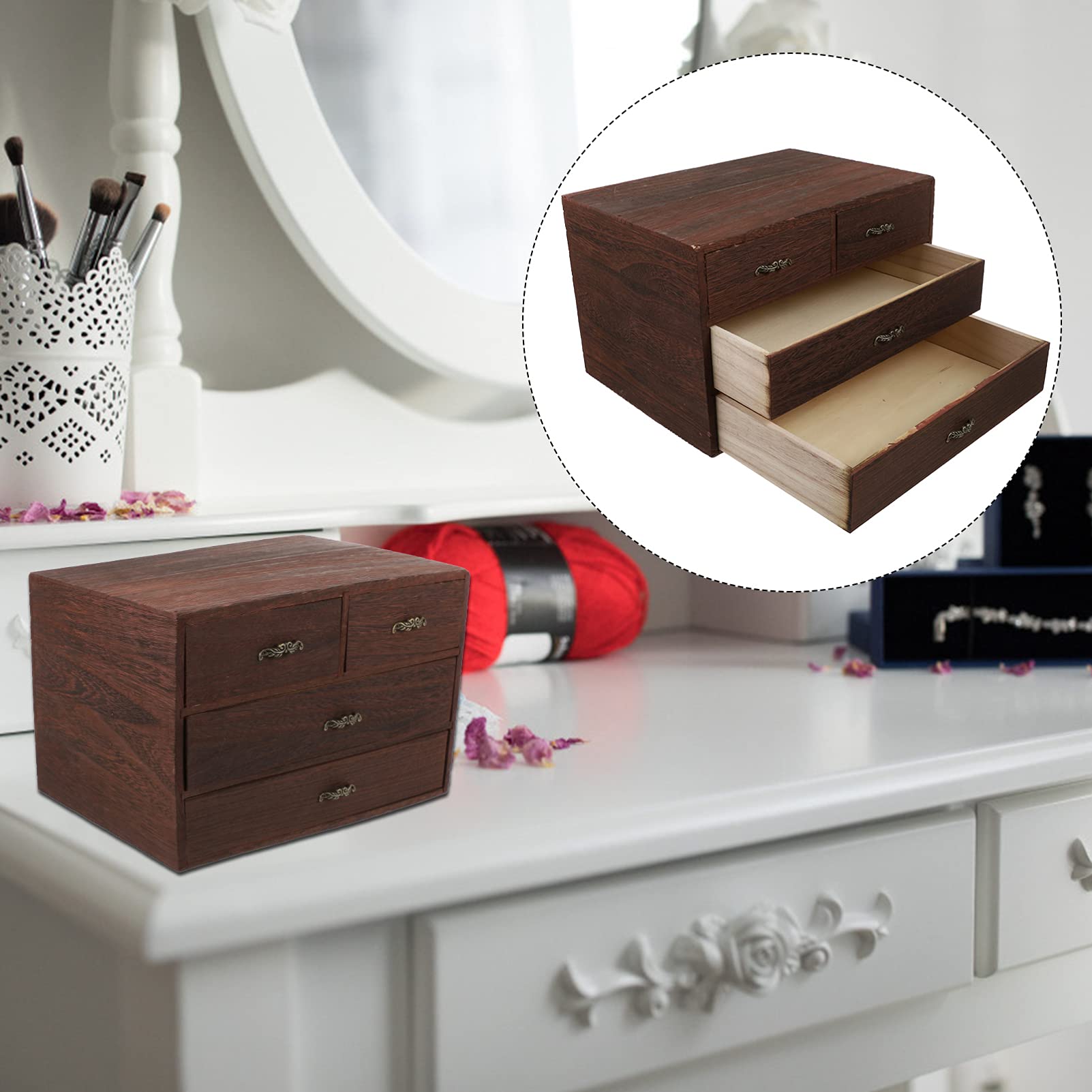 Veemoon Wooden Desk Organizer with Drawers - Home Office Storage Box for Pens, Papers & Supplies | Perfect for Workspace, Study & Office Organization