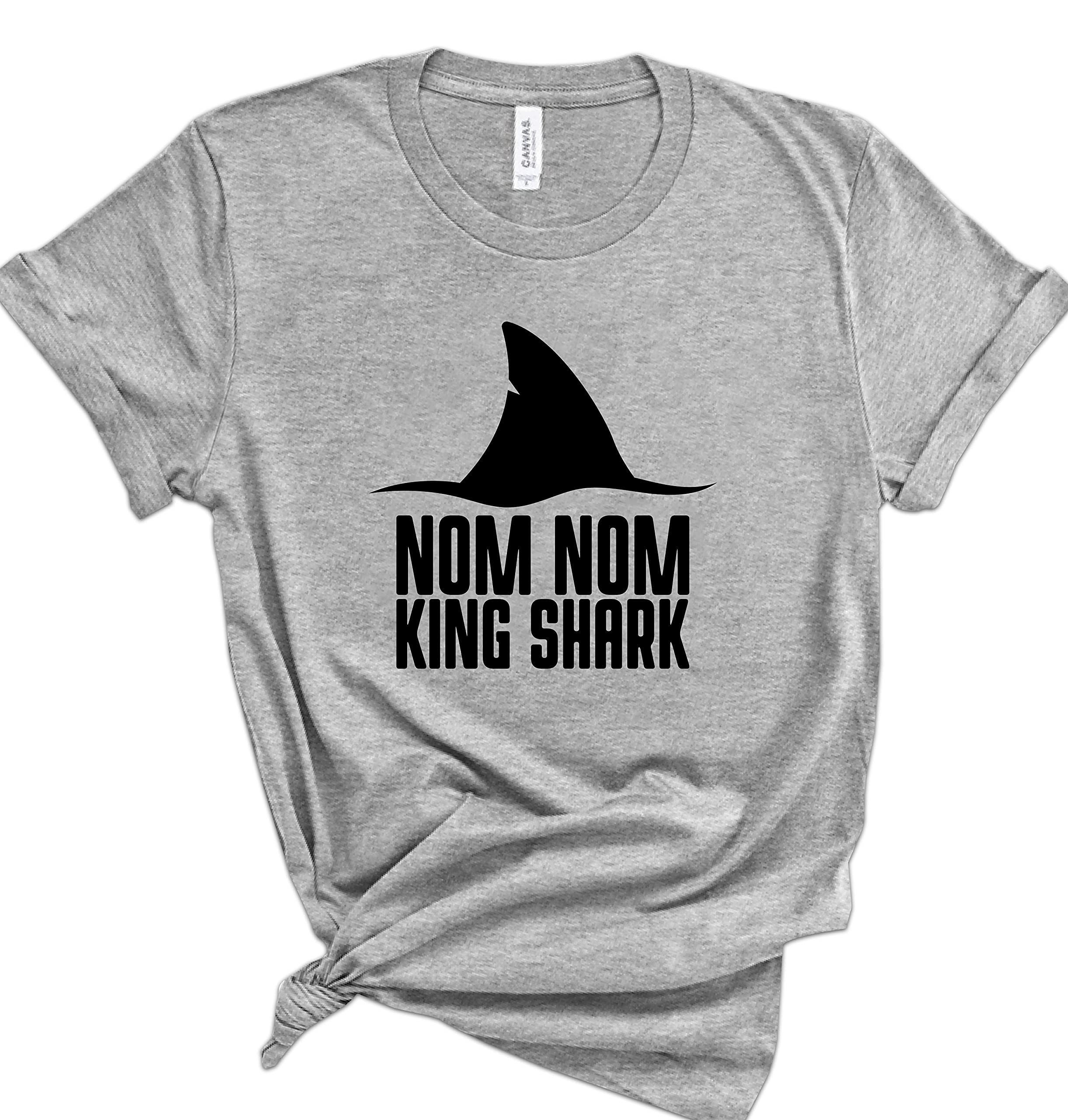 Nom Shark Graphic T-Shirts for Men & Women | Funny 'Nom Nom' Shark Tees | Casual Short Sleeve Summer Shirts | Ocean & Beach Themed Apparel for Vacation, Surfing & Outdoor Activities