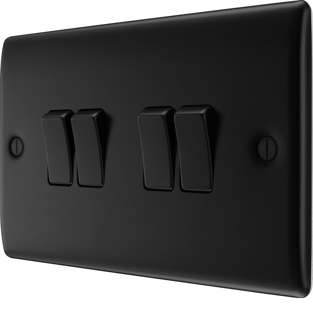 BG Nexus Metal Matt Black 4G 2W Light Switch NFB44 - Modern Electrical Switch for Home & Office Lighting Control