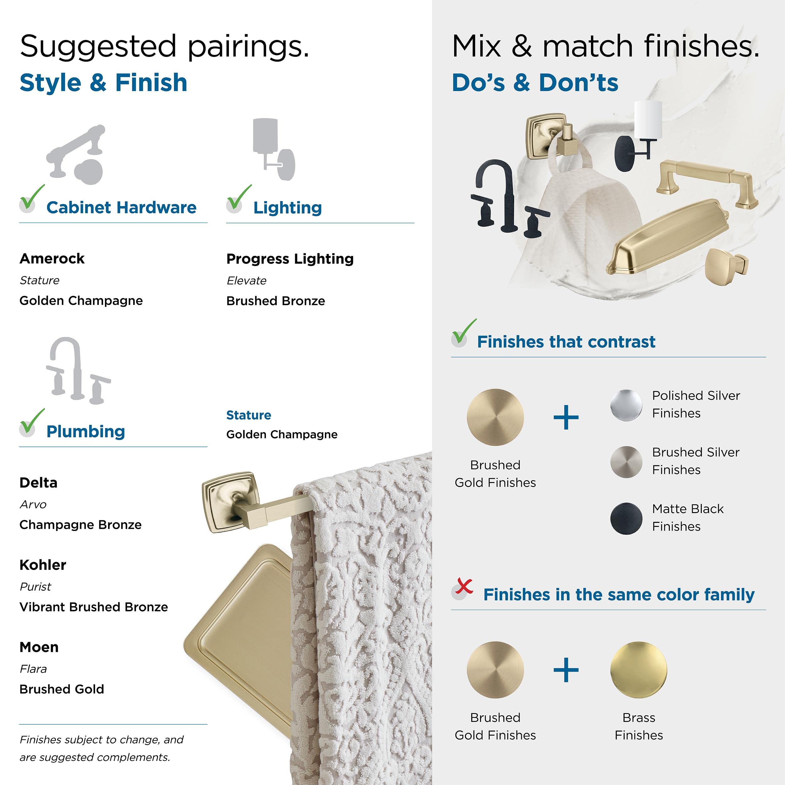 Amerock Golden Champagne 18-Inch Towel Bar Set - 4-Piece Bathroom Accessories for Modern Homes | Elegant Towel Holder for Bathroom, Spa & Guest Room Decor