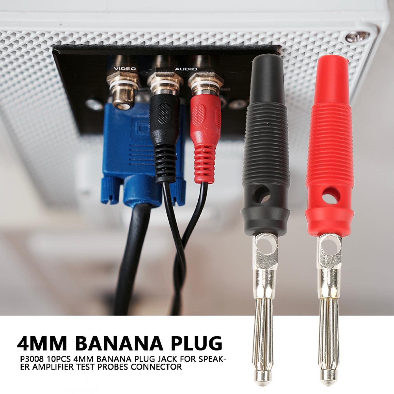 10PCS 4mm Banana Plug Jack Connectors - Red & Black Speaker Test Probes for Amplifier, DIY Electronics, Lab Equipment and Audio Testing