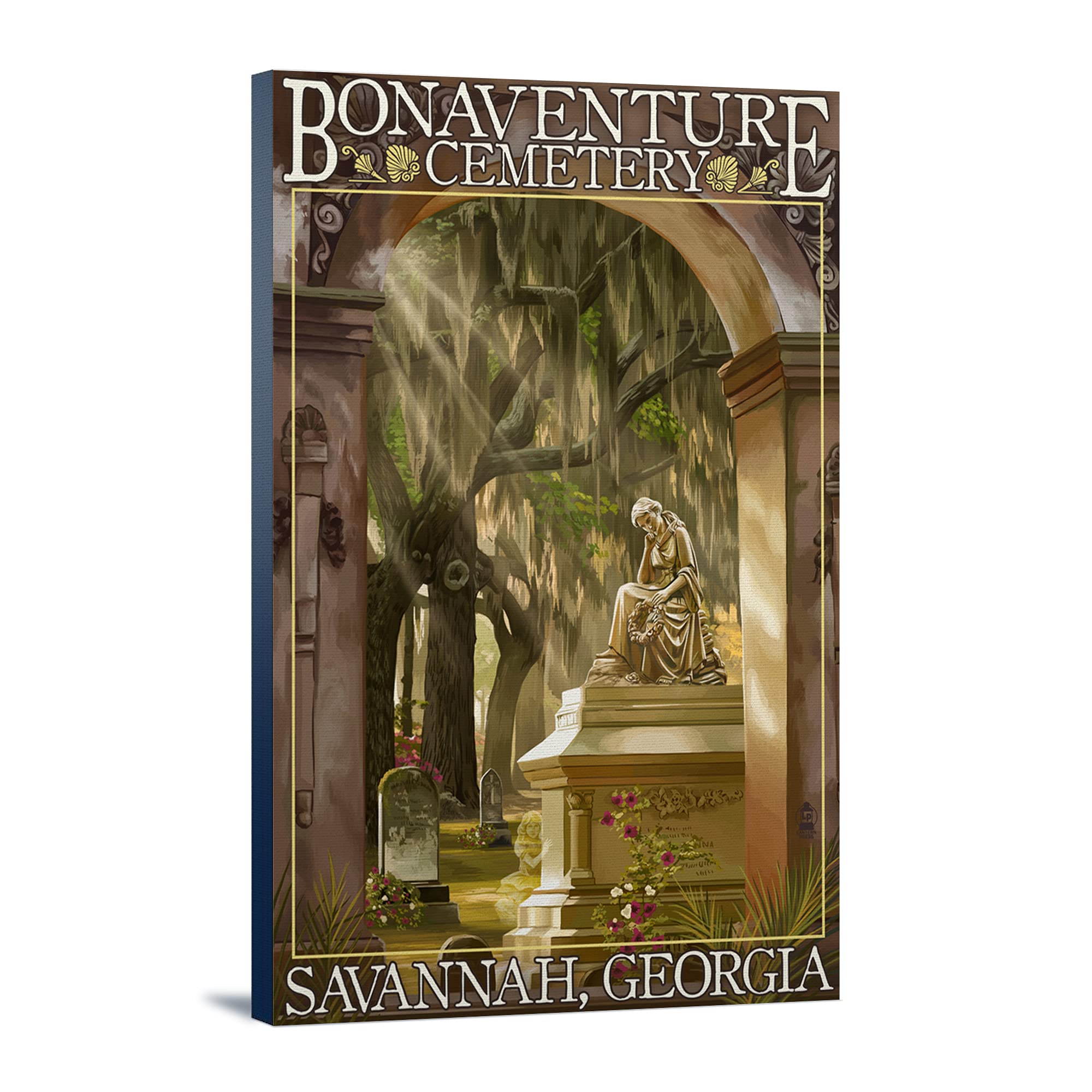 Lantern Press Savannah Georgia Bonaventure Cemetery Wall Art - 16x24 Wrapped Canvas Print - Southern Gothic Home Decor for Living Room, Bedroom & Office
