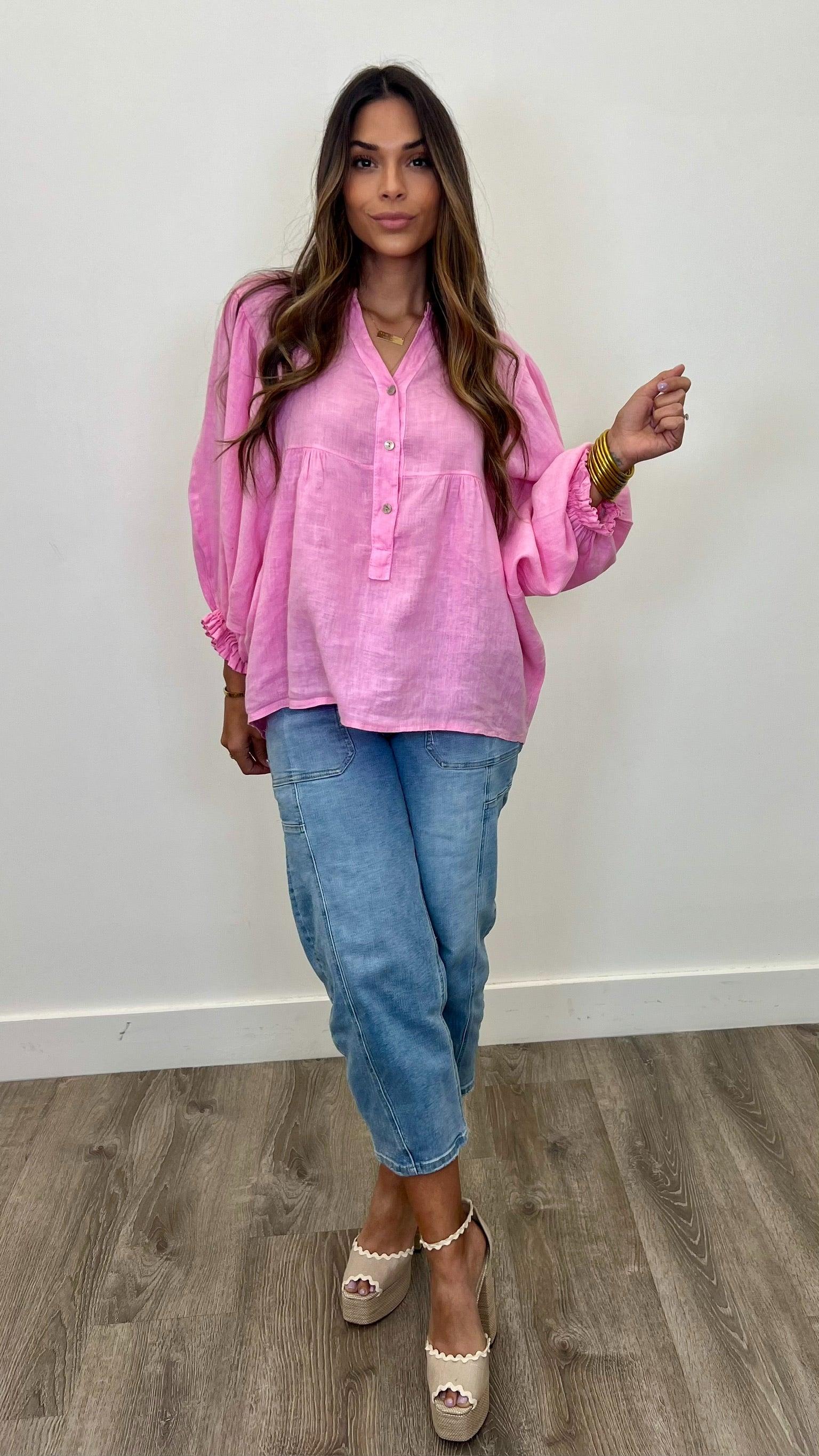 Lorenza Women's Linen Blouse - Breathable Summer Tops for Casual Outings & Beach Vacations