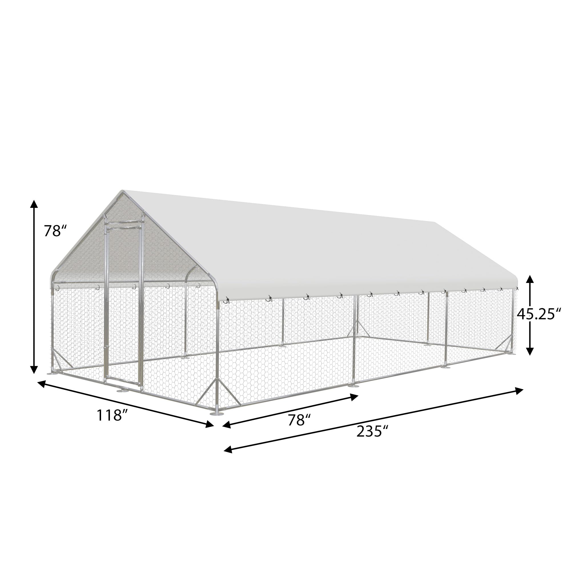 Premium Outdoor Metal Chicken Coop with Run - 19.6'x9.8'x6.4' Walk-in Poultry Cage, Spire-Shaped Design, Waterproof & UV-Resistant Cover - Ideal for Backyard, Farm, and Outdoor Poultry Protection