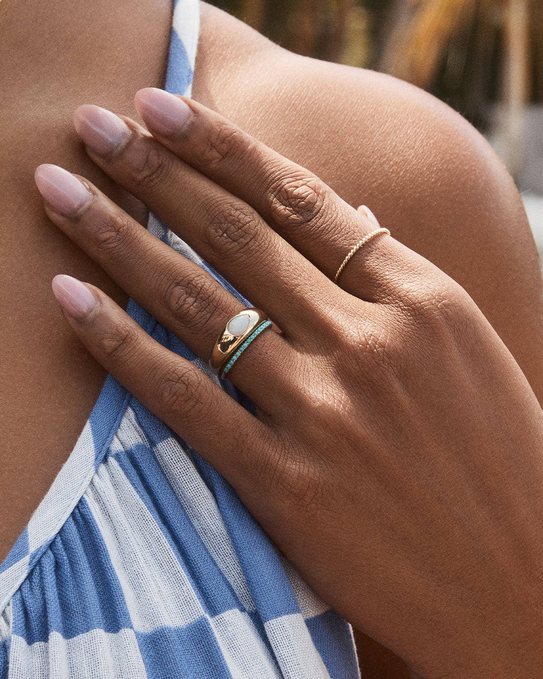 Turquoise Row Ring for Women - Elegant Stackable Bohemian Jewelry - Perfect for Everyday Wear, Gift Giving & Boho Fashion
