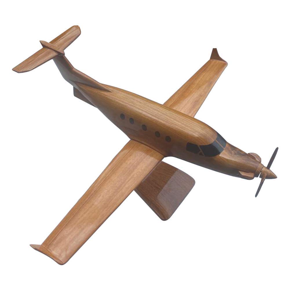 Pilatus PC-12 Mahogany Wood Desktop Airplane Model - Perfect for Office Decor, Aviation Enthusiast Gifts & Home Display