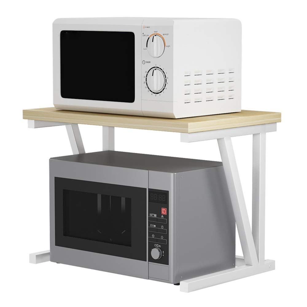 2-Tier White Kitchen Shelf & Microwave Oven Stand - 57x37x36cm Storage Rack for Utensils, Towels & Baking Supplies | Space-Saving Organizer for Small Kitchens & Countertops