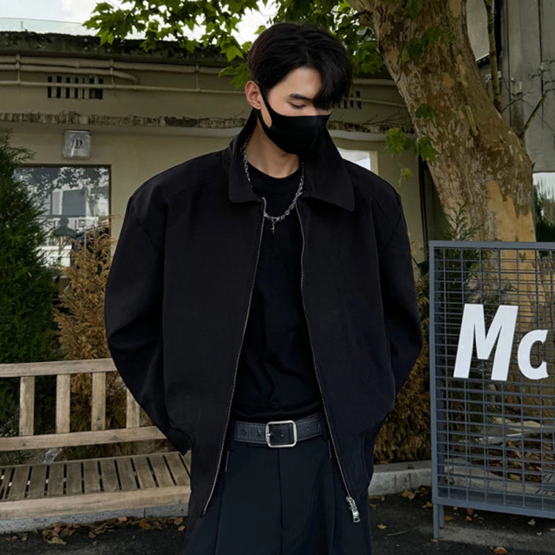 Stylish American Men's Jacket - 3D Tailored Stand Collar, Dual-Zipper Solid Color Coat for Casual & Outdoor Wear | Model 9C9205