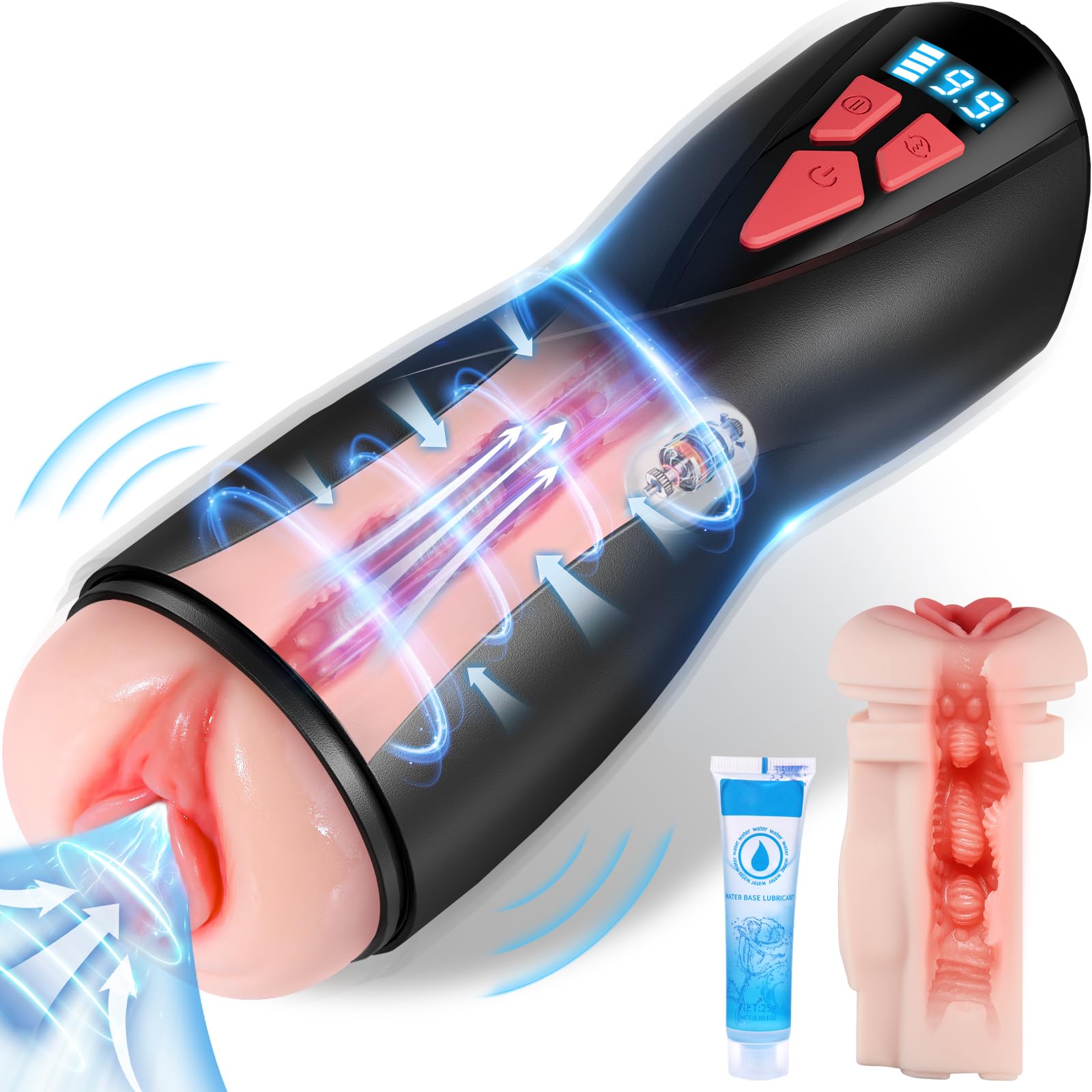Premium Male Masturbator with 9 Vibration & 5 Suction Modes - Automatic Vibrating Pocket Pussy with LCD Display & Realistic Textured Vagina - Hands-Free Male Sex Toy for Intimate Pleasure - Perfect for Solo Play, Couples Fun & Discreet Adult Entertainment