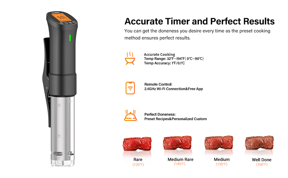 ISV 200W WiFi Sous Vide Cooker - Smart Precision Immersion Circulator for Perfect Steaks, Chicken & Fish | Home Kitchen & Restaurant Use