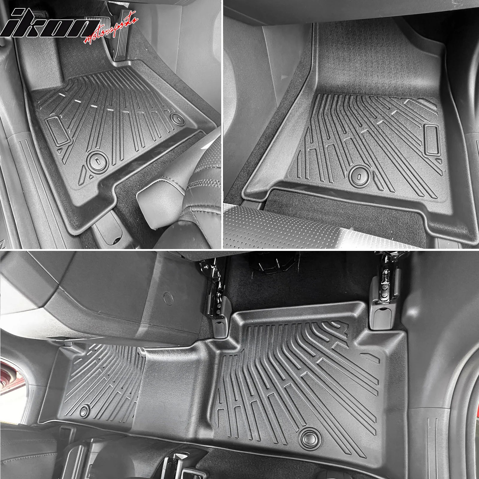 IKON 3D Molded All-Weather Floor Mats for 2024-2025 Hyundai Santa Fe (Non-Hybrid) - Black TPE Thermo Plastic Elastomer Car Floor Liners - Front, 2nd & 3rd Row Protection (4-Piece Set) - Perfect for Daily Commutes, Family Trips and Off-Road Adventures