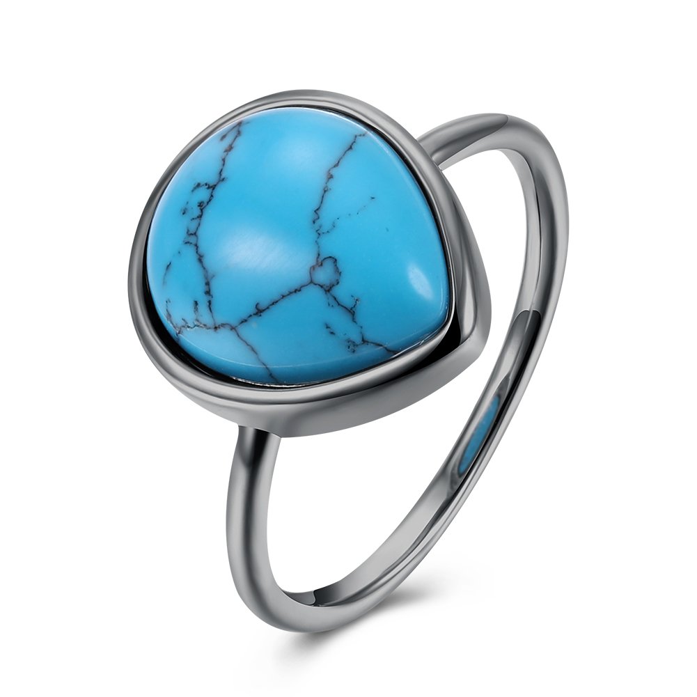 Platinum Plated Black Gun Halo Plain Ring for Women with Kallaite Stone - Blue B501 | Elegant Jewelry Gift for Birthday, Anniversary & Special Occasions