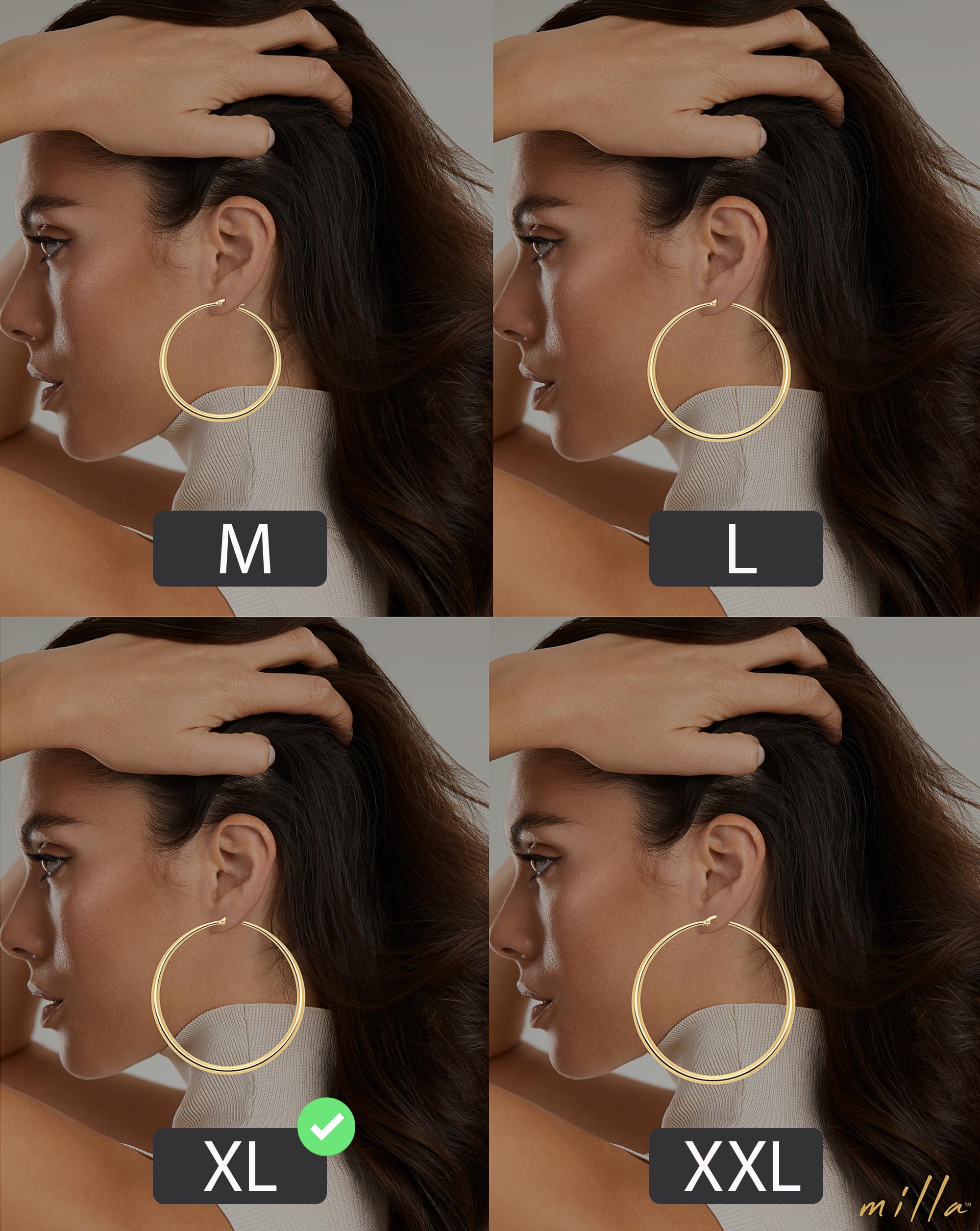 14K Gold Hoop Earrings for Women - Sterling Silver & Rose Gold Graduated Curved Hoops | Elegant Everyday Jewelry, Perfect for Work, Date Night & Special Occasions