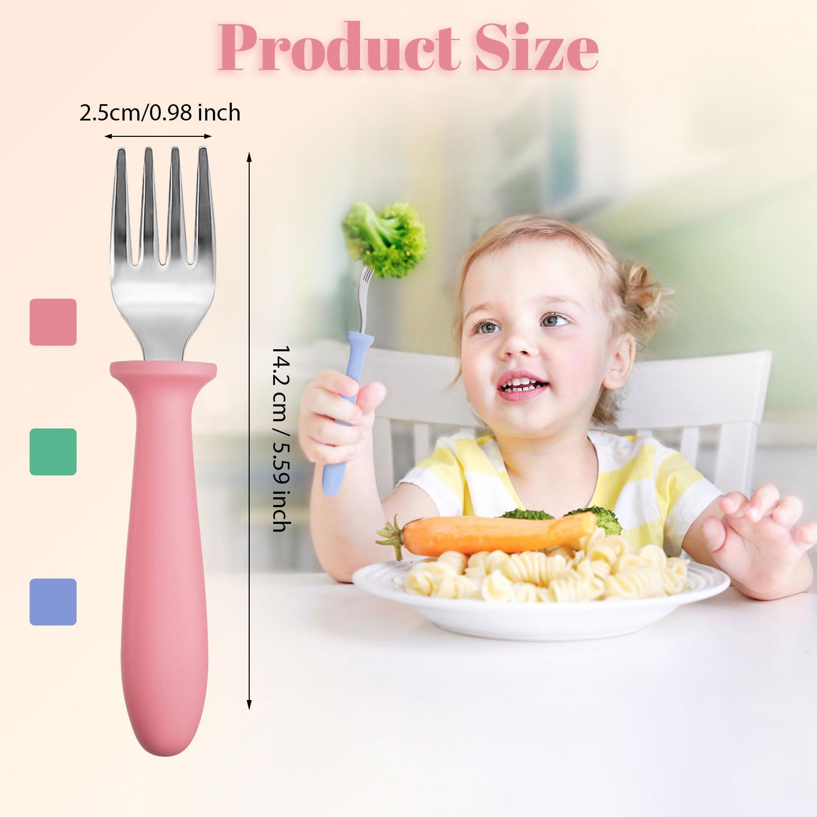 Pimoys 6-Piece Toddler Forks Set - Stainless Steel Baby Forks with Plastic Handle for Self Feeding, Safe Kids Silverware Utensils | Dishwasher Safe | Perfect for Home, Daycare & Travel Meals