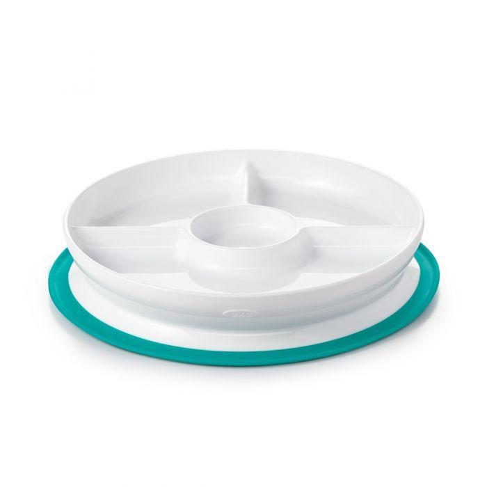 OXO Tot Stick & Stay Divided Plate - Teal Color, Non-Slip Baby Feeding Dish for Toddlers - Perfect for High Chairs, Travel & Mess-Free Mealtime