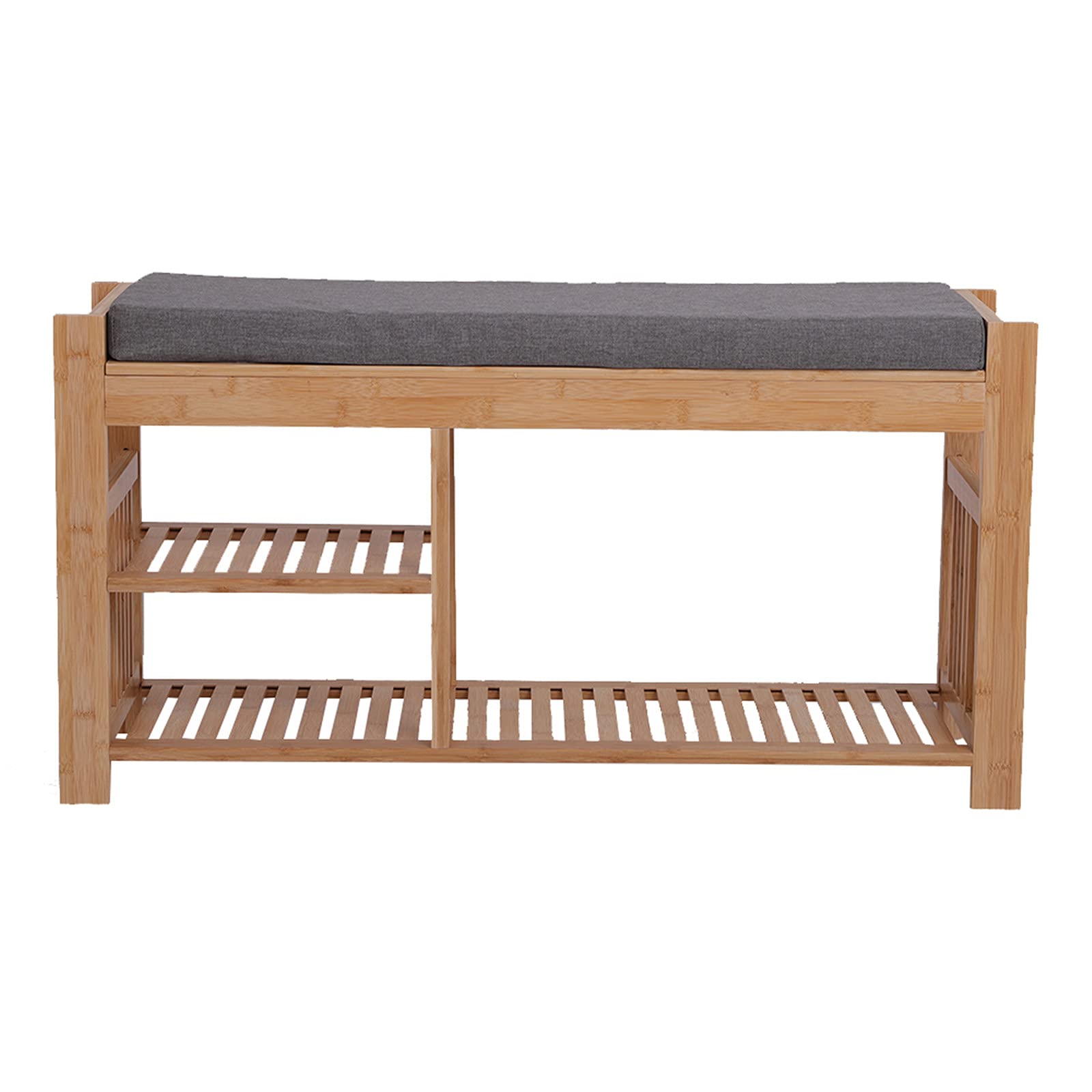 Tesmula GT2-LC 3-Tier Bamboo Shoe Bench with Storage & Cushion - Natural Wooden Entryway Organizer (29.2
