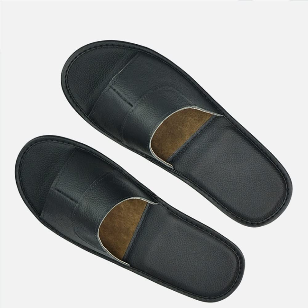 Men's Genuine Leather Slippers - Non-Slip Indoor/Outdoor House Shoes with Open Toe for Home & Bedroom - Comfortable Casual Wear (Color: Brown, Size 9-10 US) - Perfect for Lounging, Relaxing & Light Outdoor Use