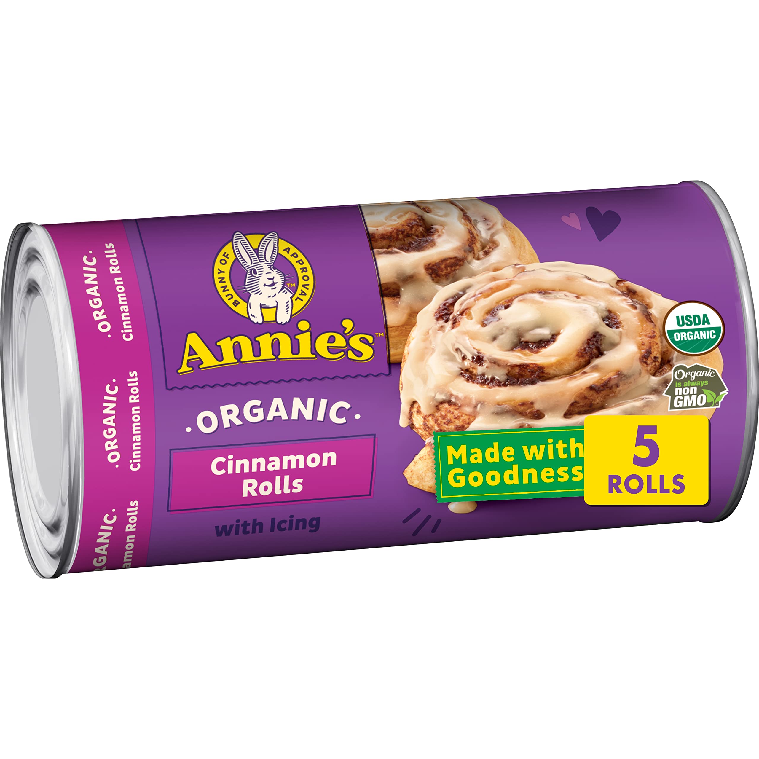 Annie's Organic Cinnamon Rolls with Icing - 5 Pack (17.5 oz) | Refrigerated Dough for Easy Baking | Perfect for Breakfast, Brunch & Holiday Treats