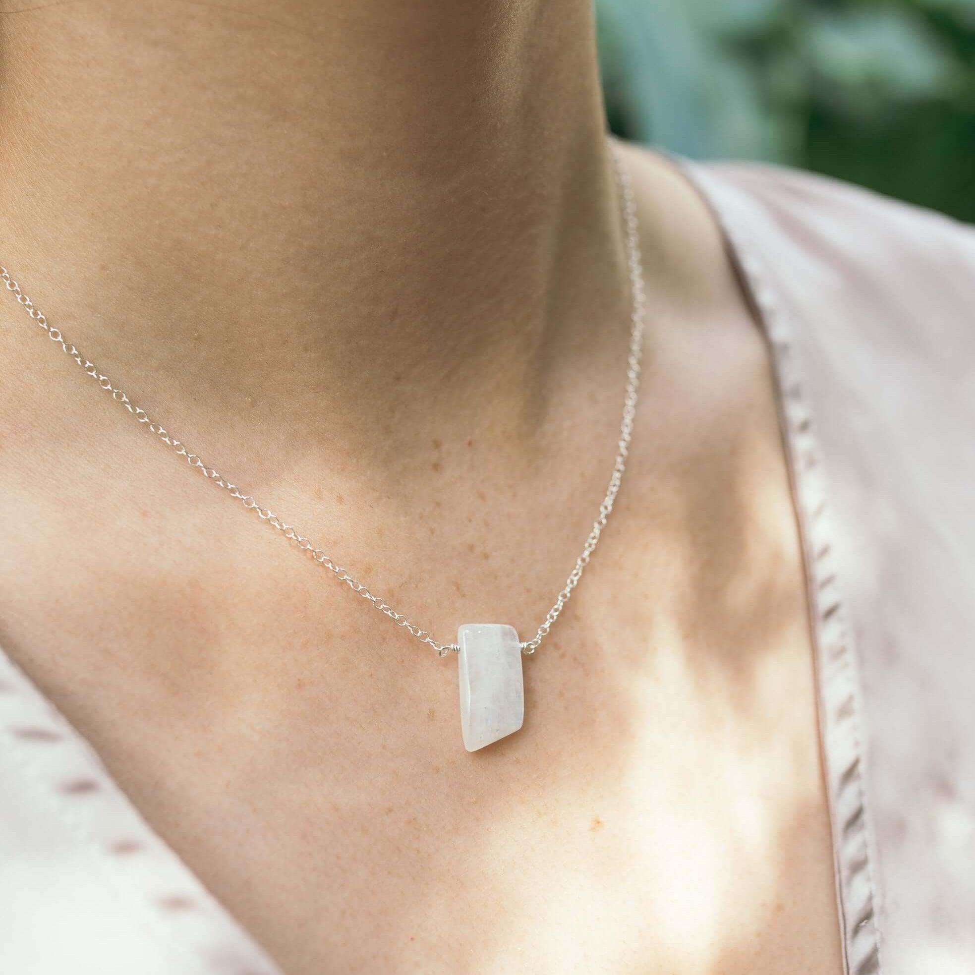 Rainbow Moonstone Crystal Slab Necklace - Small Smooth Gemstone Pendant for Women | Perfect for Meditation, Yoga & Boho Fashion