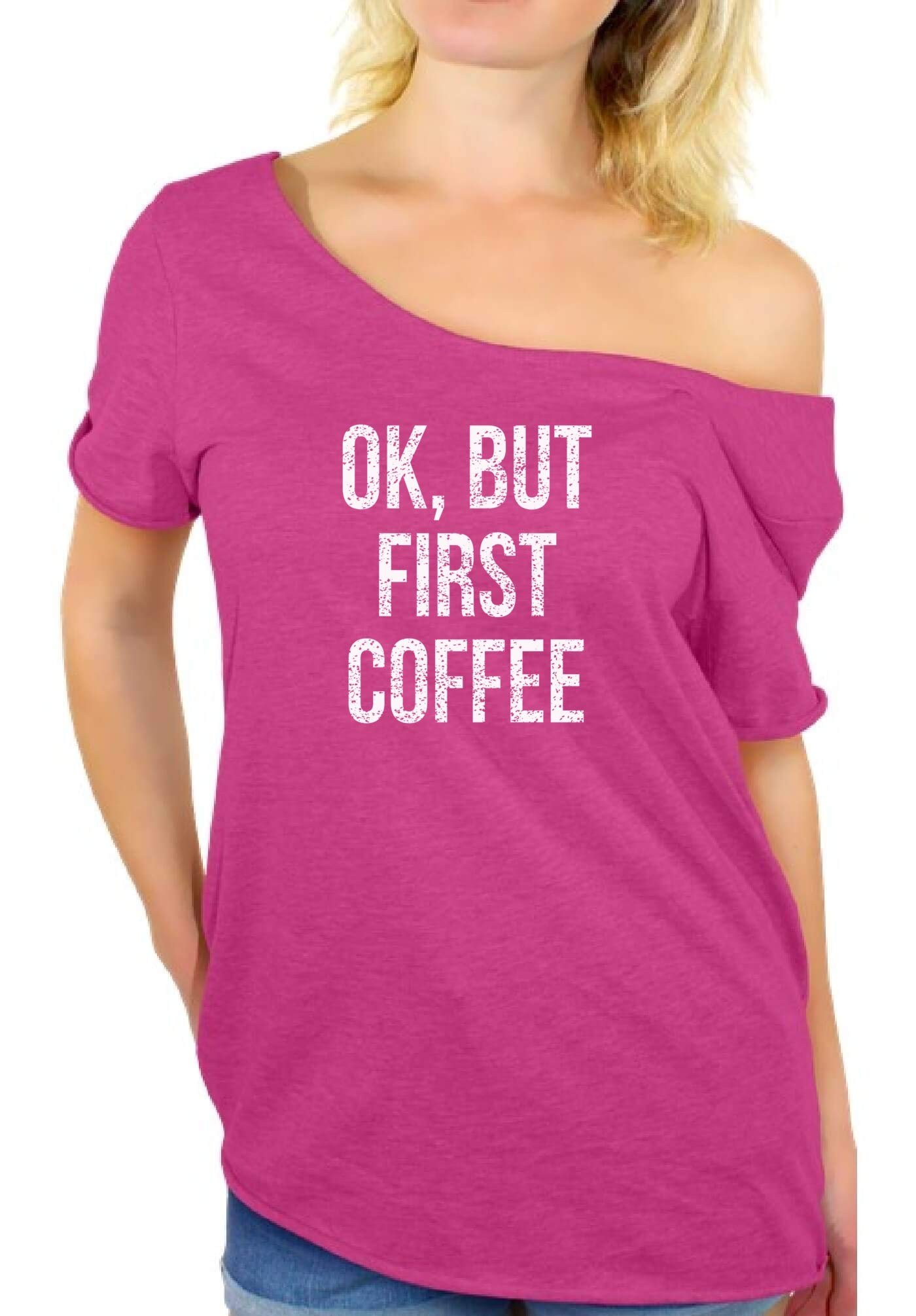 Awkwardstyles Women's Coffee Lover White Off Shoulder T-Shirt with Free Bookmark - Casual Summer Tops for Coffee Dates & Book Lovers