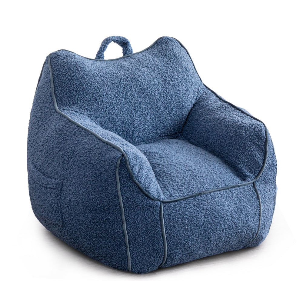 MAXYOYO Kids Bean Bag Chair - Soft Sherpa Bean Bag Couch with Decorative Edges for Boys & Girls, Comfortable Seating for Bedroom, Playroom or Reading Nook (Blue)