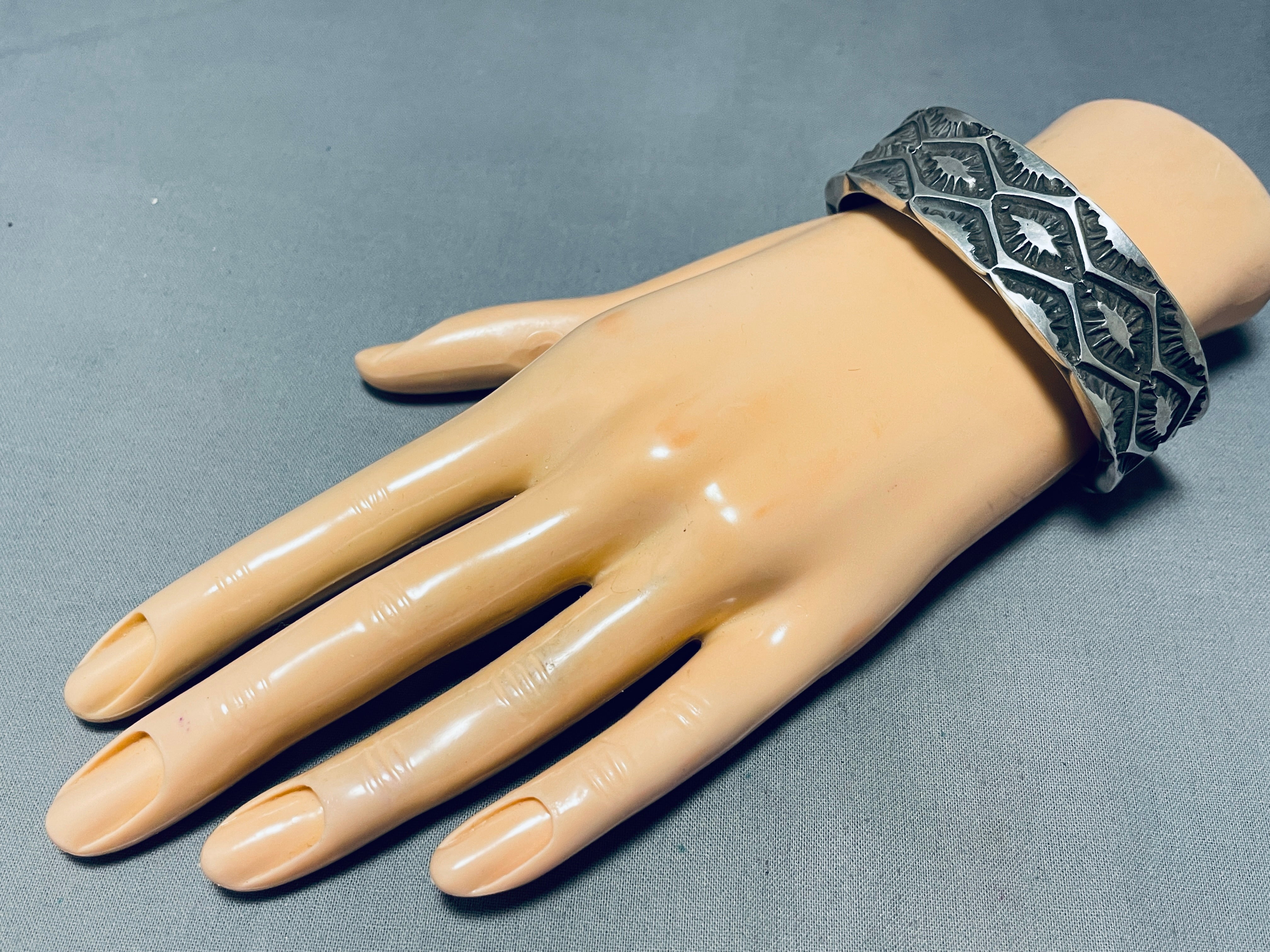 Vintage Navajo Sterling Silver Bracelet - 113g Deep Set Heavy Stamp Native American Jewelry for Women, Gift & Boho Fashion Accessory