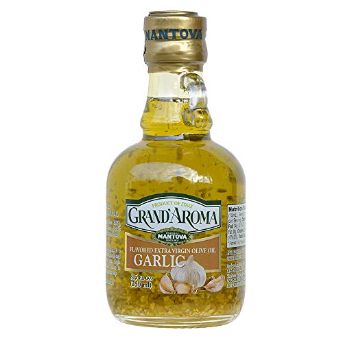 Mantova Grand’Aroma Garlic Flavored Extra Virgin Olive Oil - Cold-Pressed 100% Natural Italian EVOO, Heart-Healthy Cooking Oil for Salad Dressing, Pasta, Garlic Bread & Meats - Perfect for Mediterranean Cuisine, Home Cooking & Gourmet Recipes - 8.5 oz (Pack of 2)