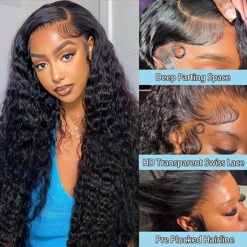 32 Inch Deep Wave Lace Front Wigs Human Hair - 13x6 HD Lace Pre Plucked 200% Density Glueless Wig with Baby Hair - Natural Looking Deep Curly Human Hair Wigs for Women - Perfect for Daily Wear, Cosplay, and Special Occasions
