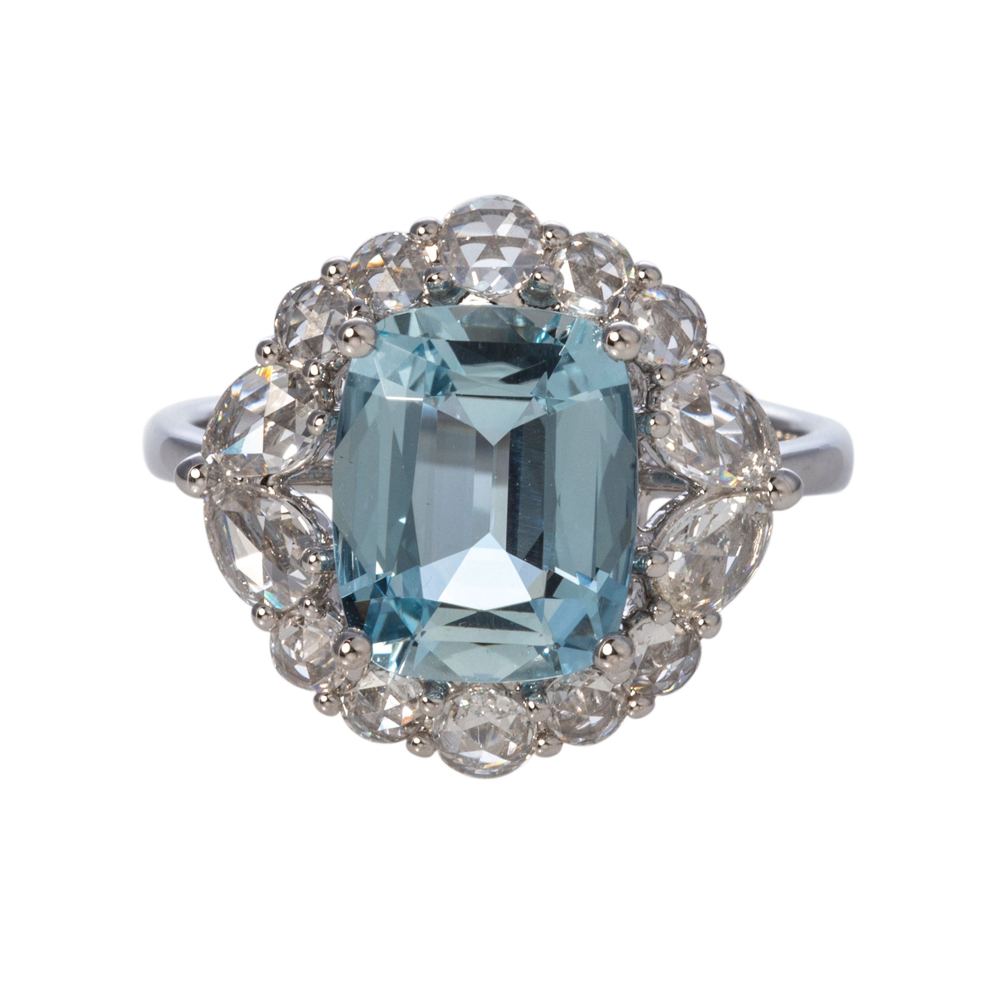 Aquamarine and Diamond 18K White Gold Ring for Women - Elegant Cushion Cut Gemstone Engagement or Anniversary Jewelry Gift - Perfect for Weddings, Proposals & Special Occasions