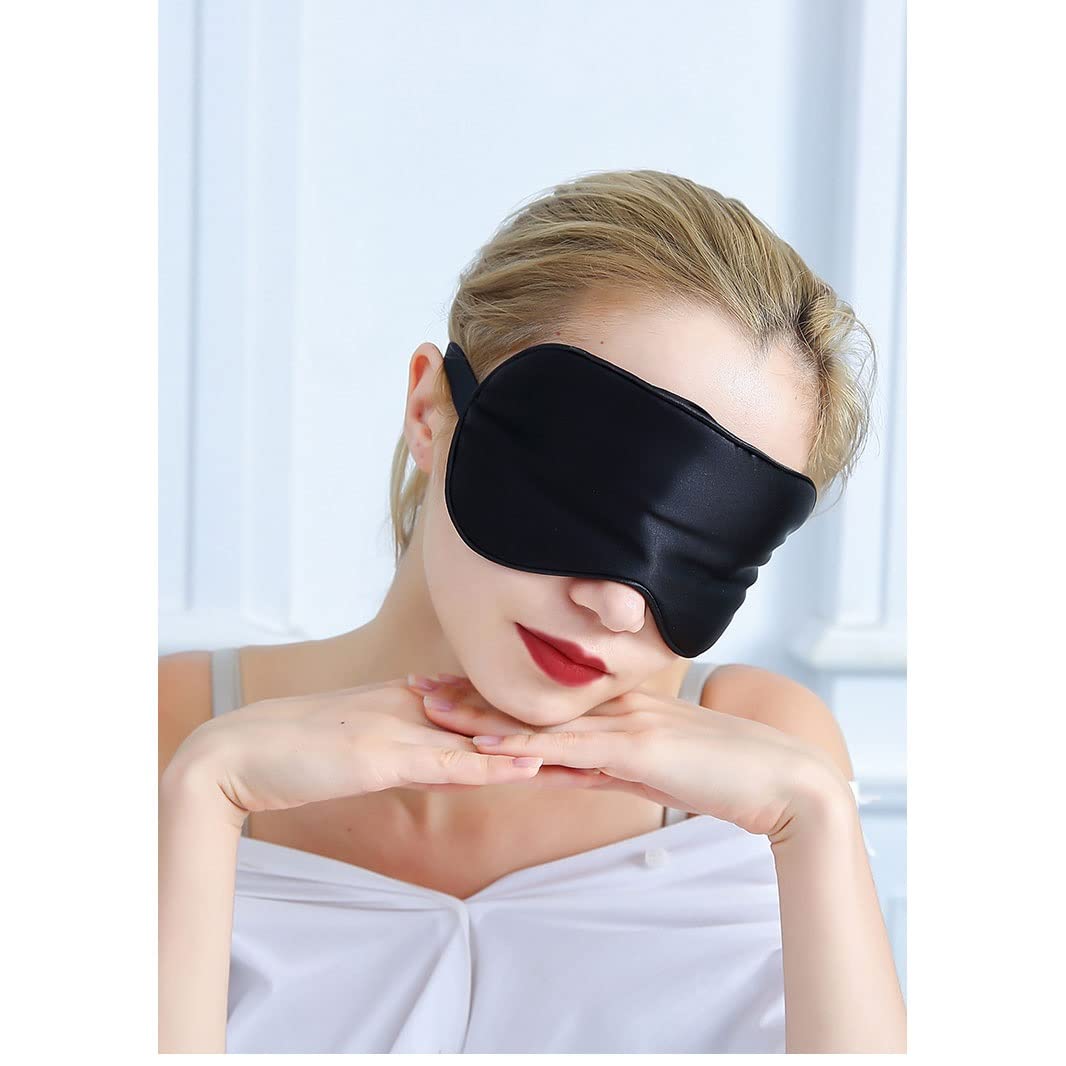 Silk Sleep Mask for Women & Men - Adjustable Strap, 100% Mulberry Silk Eye Mask for Sleeping, Blocks Light & Reduces Puffy Eyes - Perfect for Travel, Meditation & Night Sleep (Color: Black)