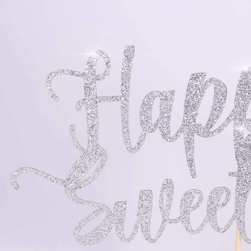 Handmade Glitter Happy Birthday Cake Topper - Silver Cake Bunting Decor for Birthday Party Supplies | Perfect for Wedding, Baby Shower & Anniversary Celebrations