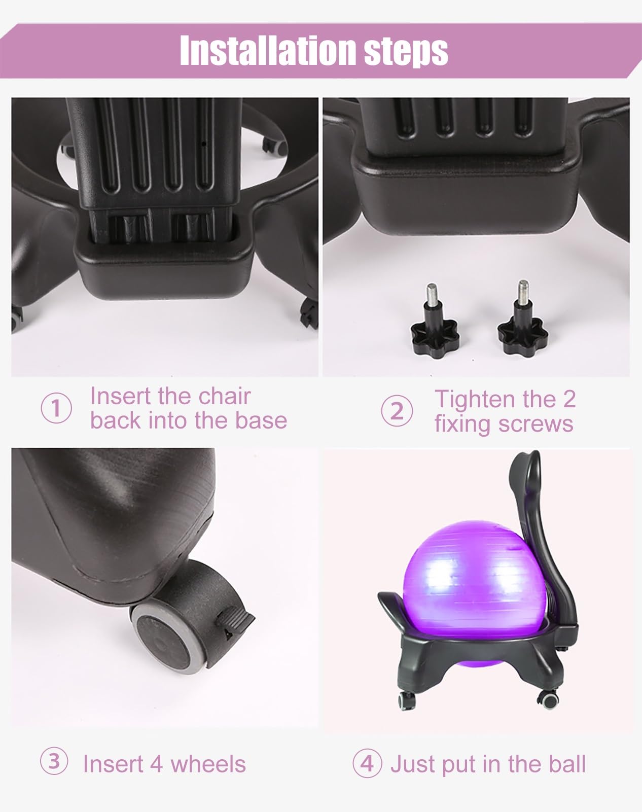 Stability Ball Chair Base Only Without Ball - Ergonomic Yoga Ball Chair Frame with Wheels & Back Support for Home Office, Workout, and Posture Correction