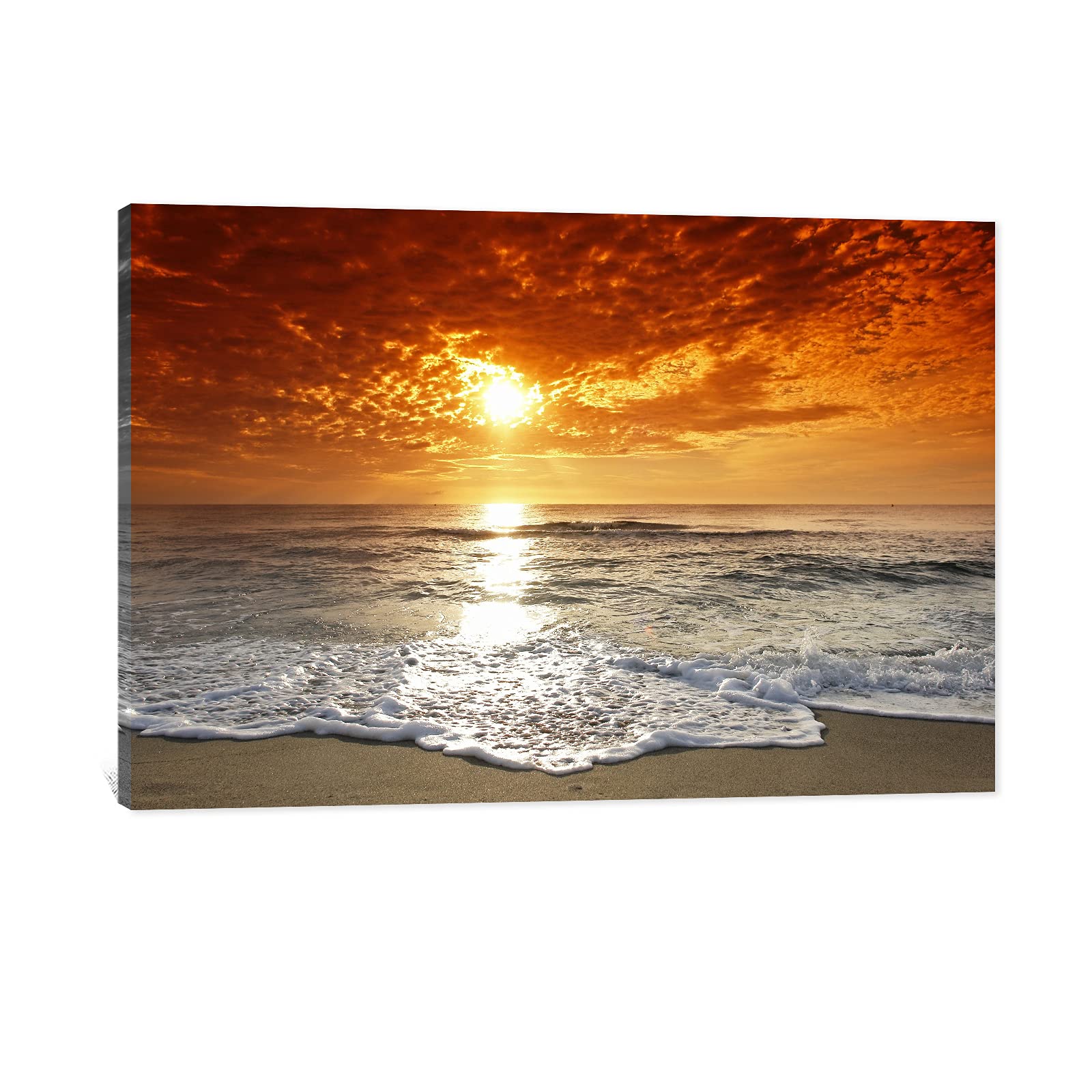 Beach Wall Art Decor - 32x48 Inches Ocean Sunset Landscape Pictures for Bathroom, Bedroom & Living Room - Coastal Themed Home Decor for Beach House, Vacation Rental & Relaxing Spaces