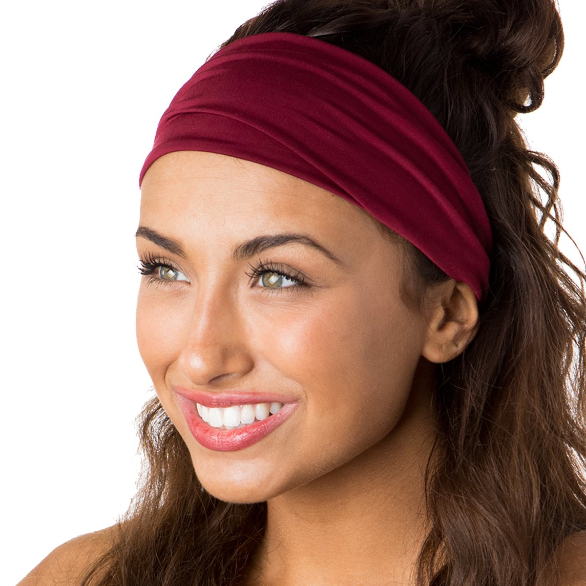 Hipsy Adjustable Wide Sports Headbands for Women & Girls - 5 Pack (Black, Grey, Floral, Charcoal, Burgundy) - Soft & Comfortable Workout Headbands for Running, Yoga & Gym