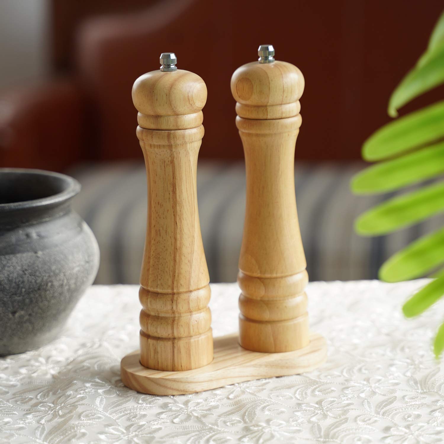 Premium Rubber Wood Salt and Pepper Mill Tray - 5cm Inner Diameter, Natural Dining Table Protector for Grinders | Perfect for Kitchen Countertops, Dining Tables & Gift Giving