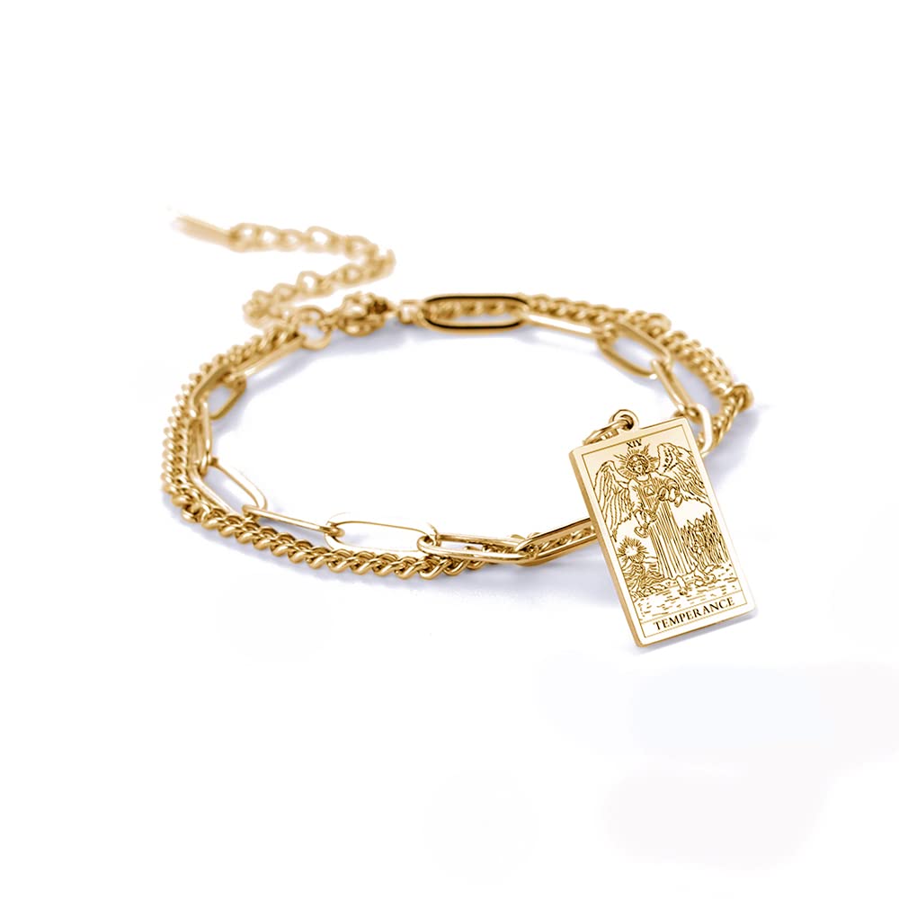Vintage Tarot Cards Pendant Bracelet for Women - Double Layer Stainless Steel Tarot Bangle with Good Luck Charm, Boho Jewelry Gift for Her | Perfect for Spiritual Healing, Meditation & Witchy Aesthetic