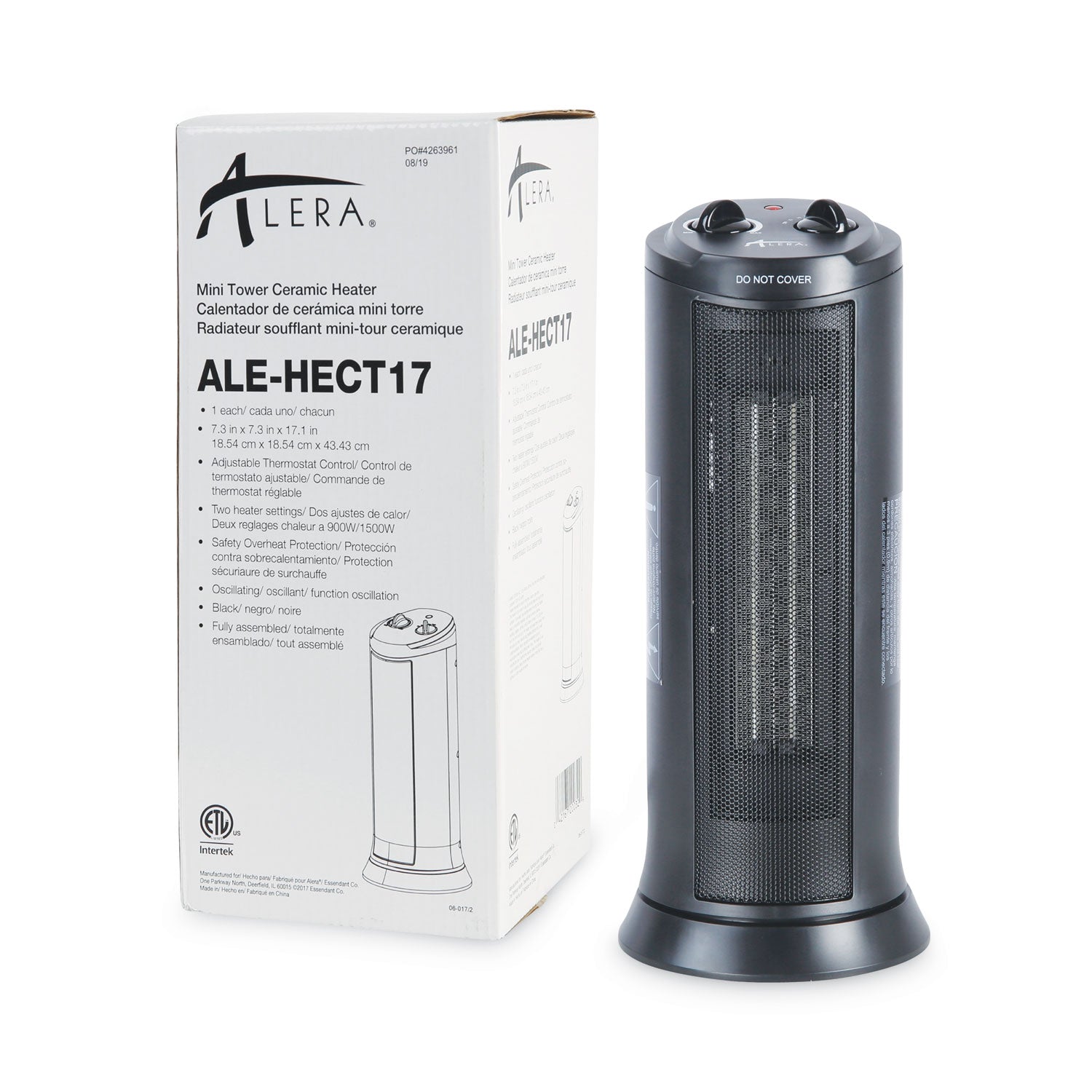 Alera® Mini Tower Ceramic Heater - 1500W Portable Space Heater with Adjustable Thermostat, 7.37